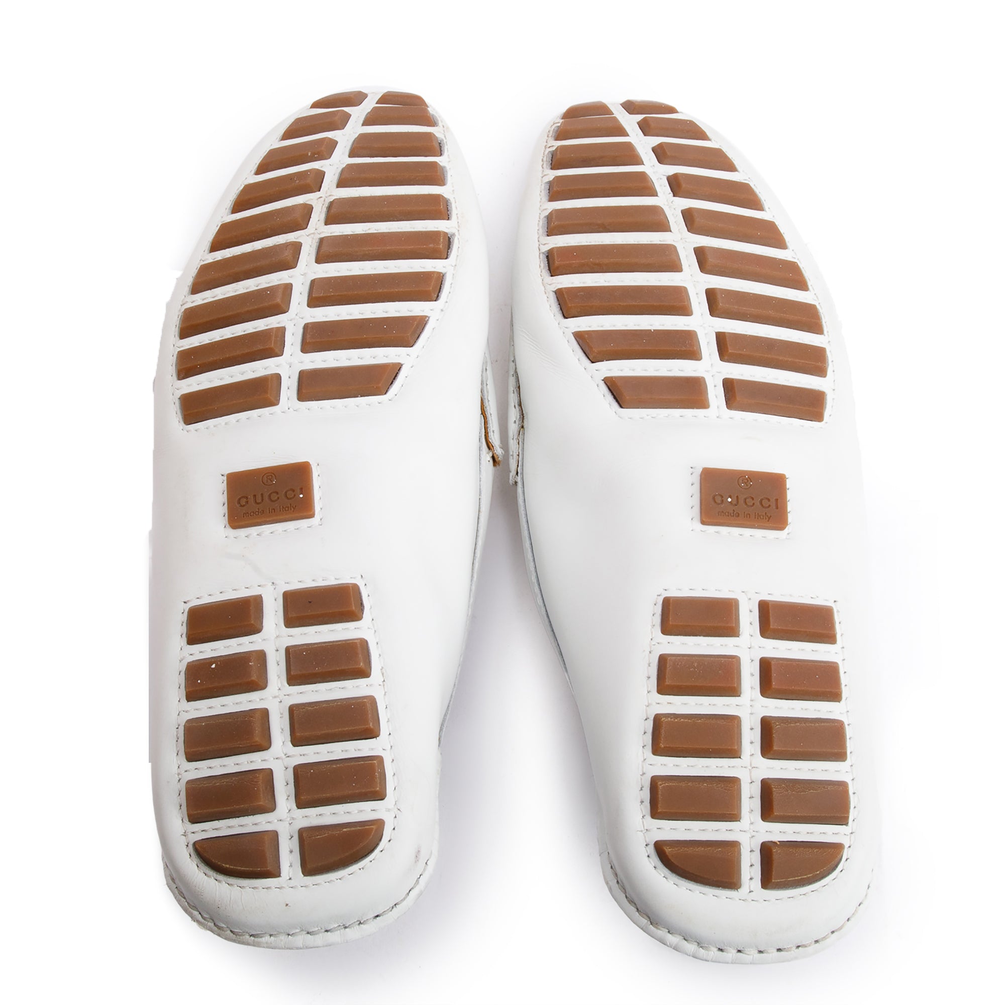 Gucci White Leather GG Supreme Drivers Loafers, Size 9.5