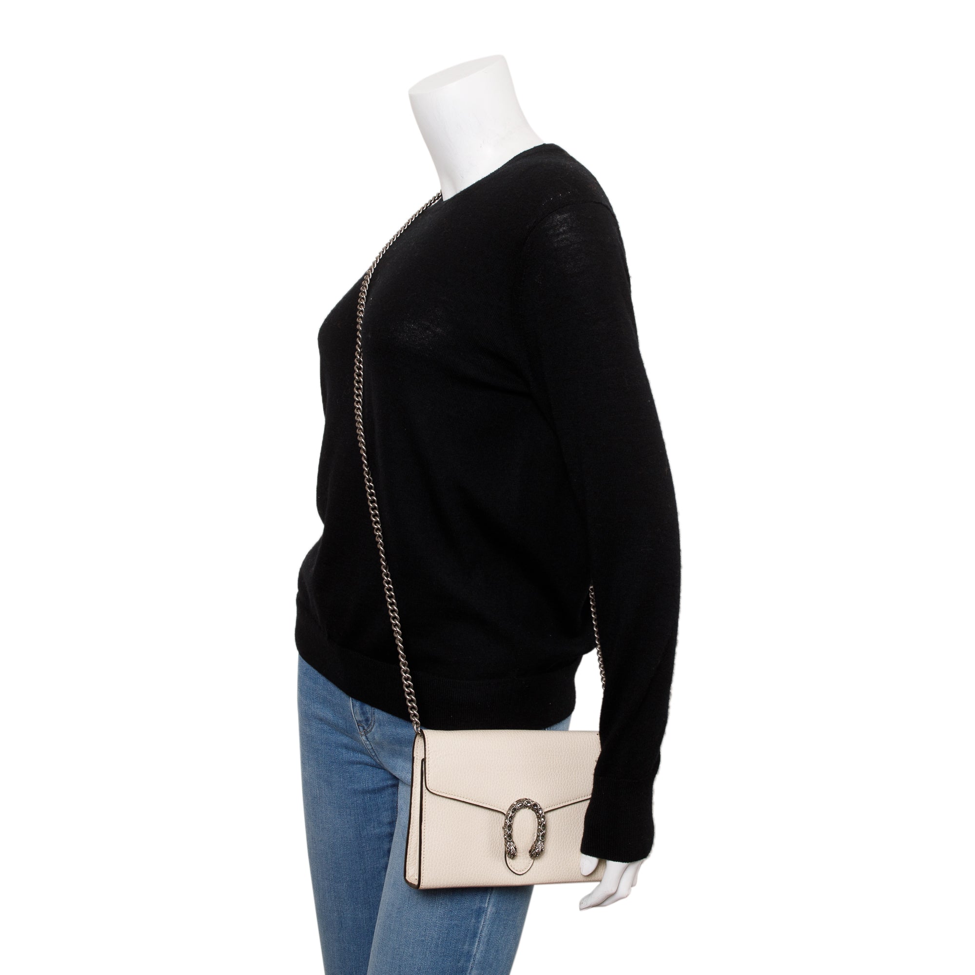 Gucci White Leather Mini Dionysus Chain Wallet