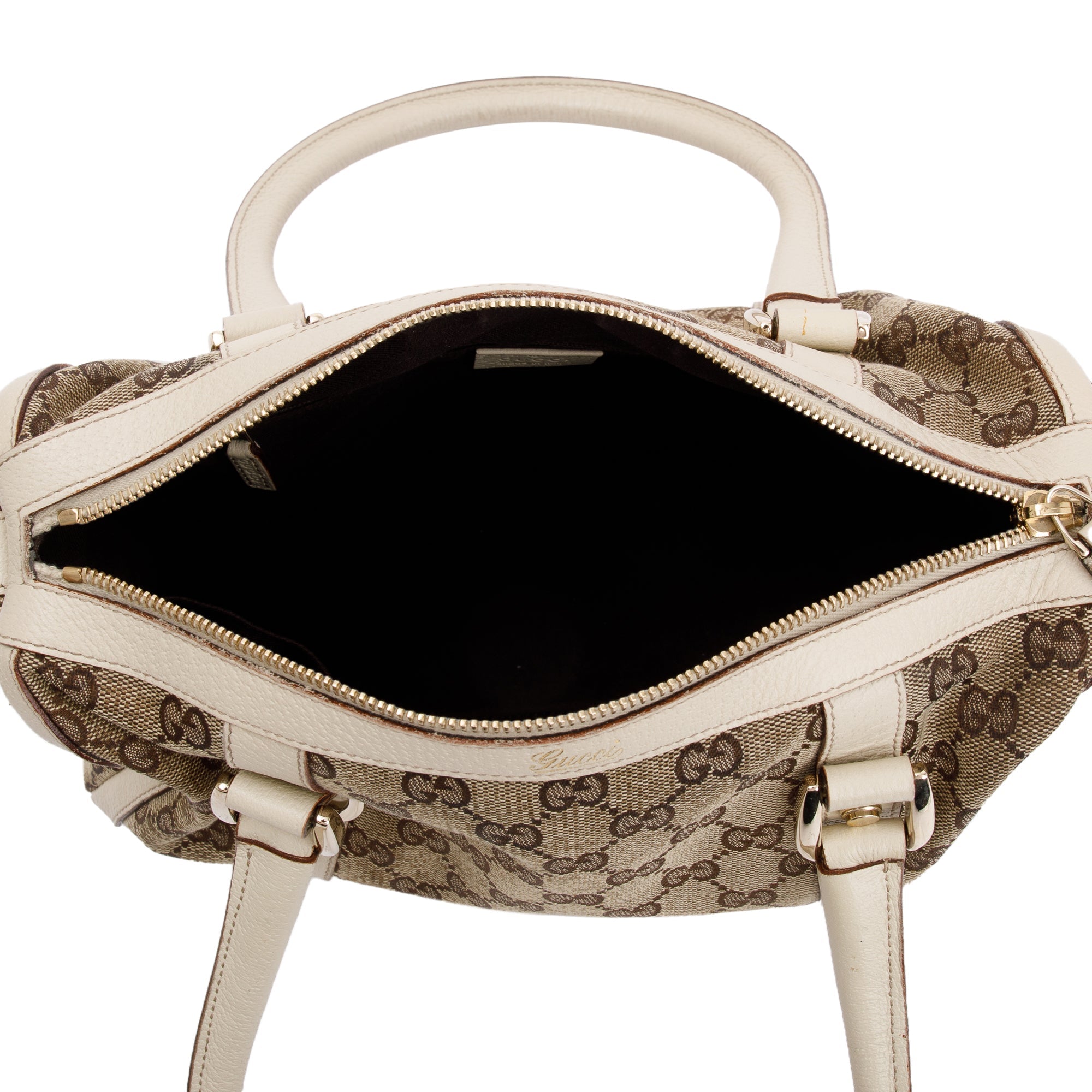 Gucci White Leather Trim GG Canvas Small Abbey Boston Bag