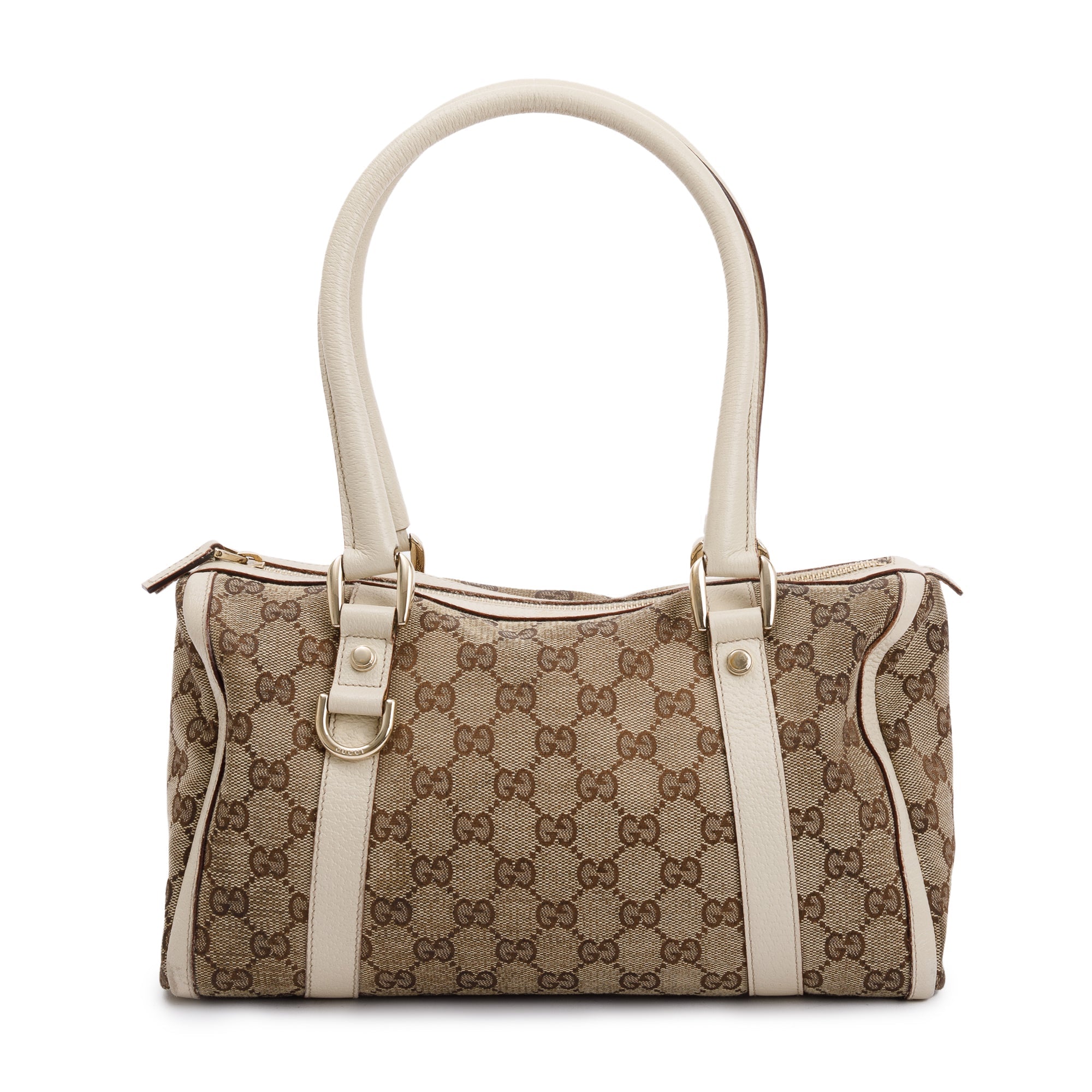 Gucci White Leather Trim GG Canvas Small Abbey Boston Bag