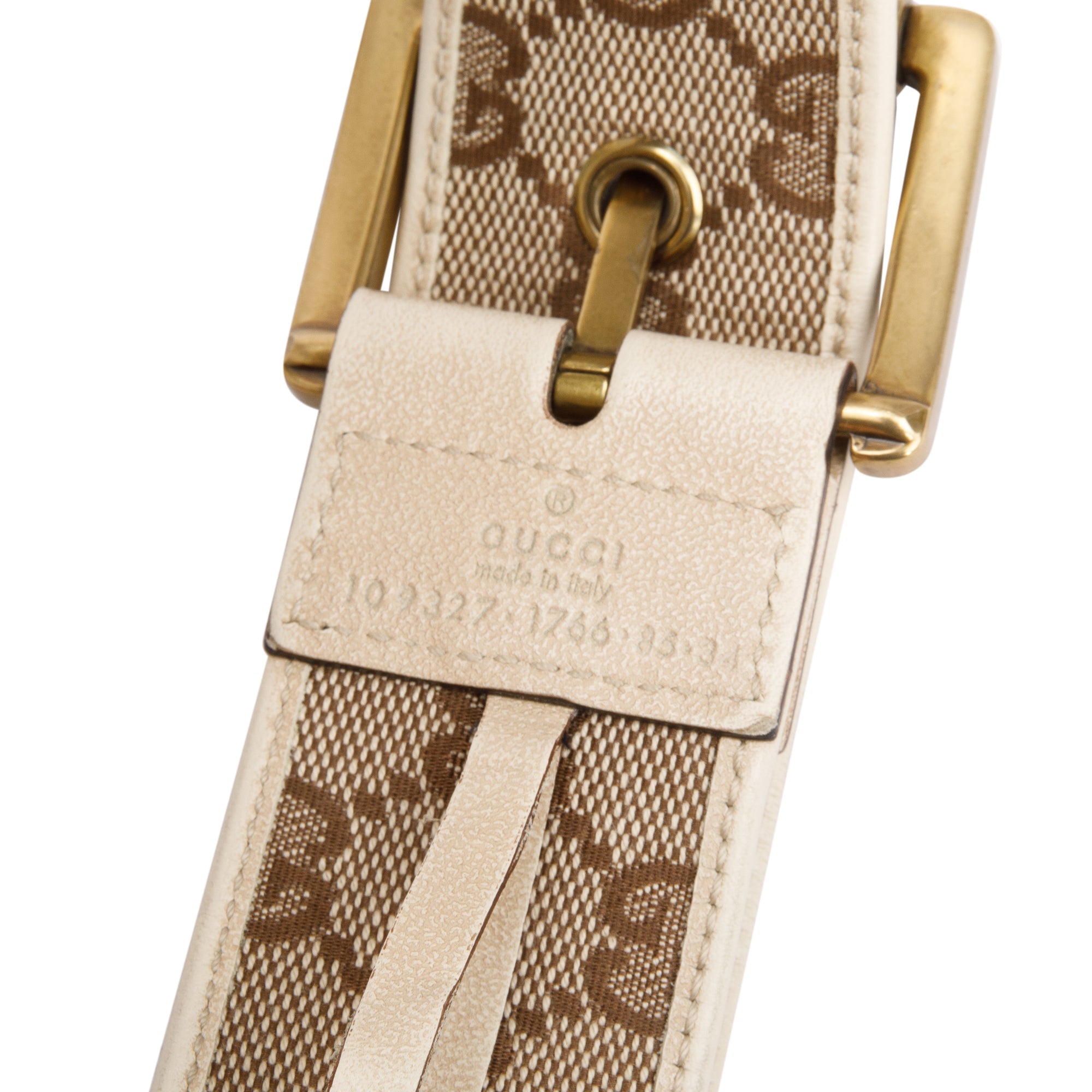 Gucci White Leather Trimmed GG Canvas Belt, Size 85 34