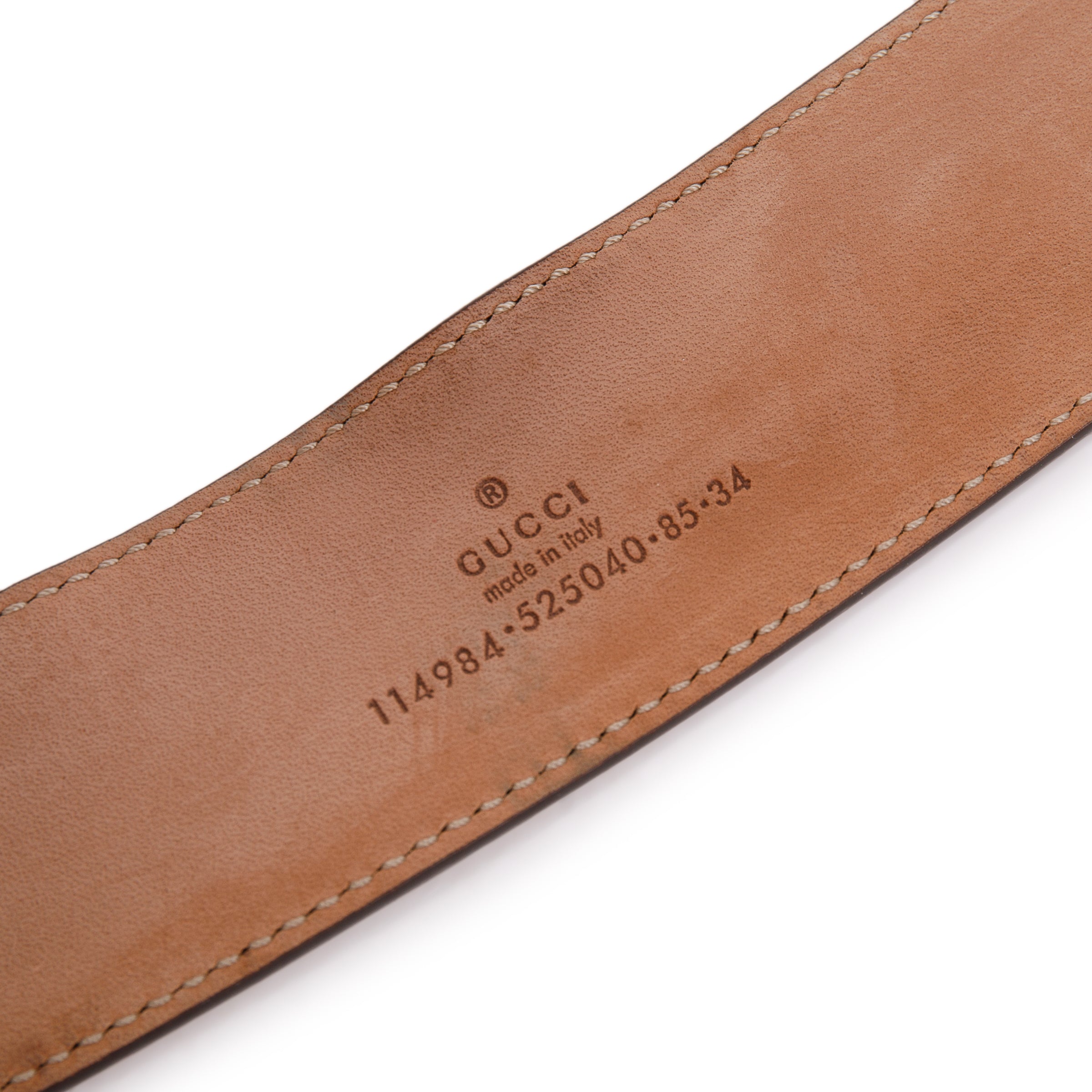 Gucci White Leather Trimmed Green & Red Web Belt with Interlocking G Buckle, Size 85 34