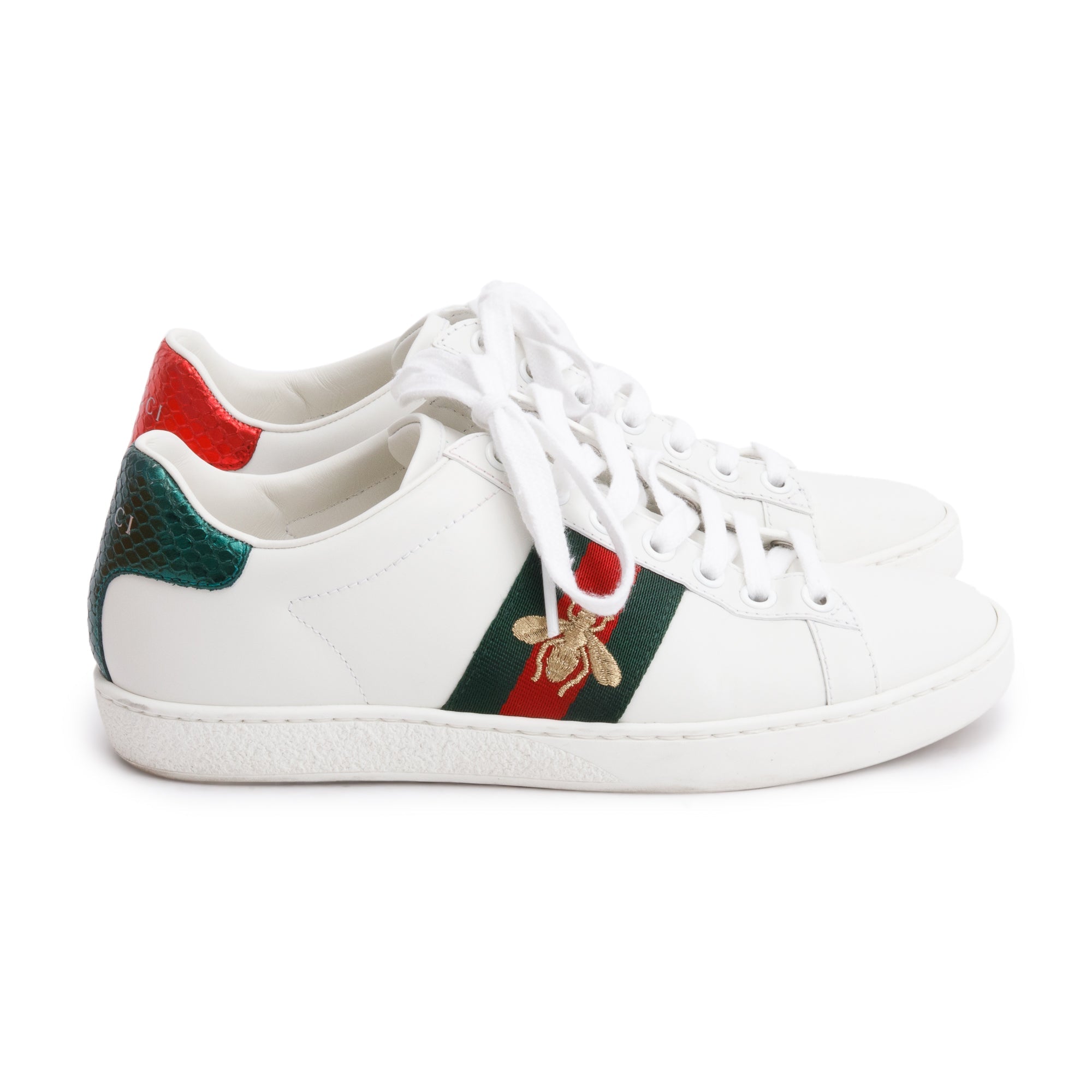 Gucci White Leather Web Ace Sneakers, Size 34 w/ Box