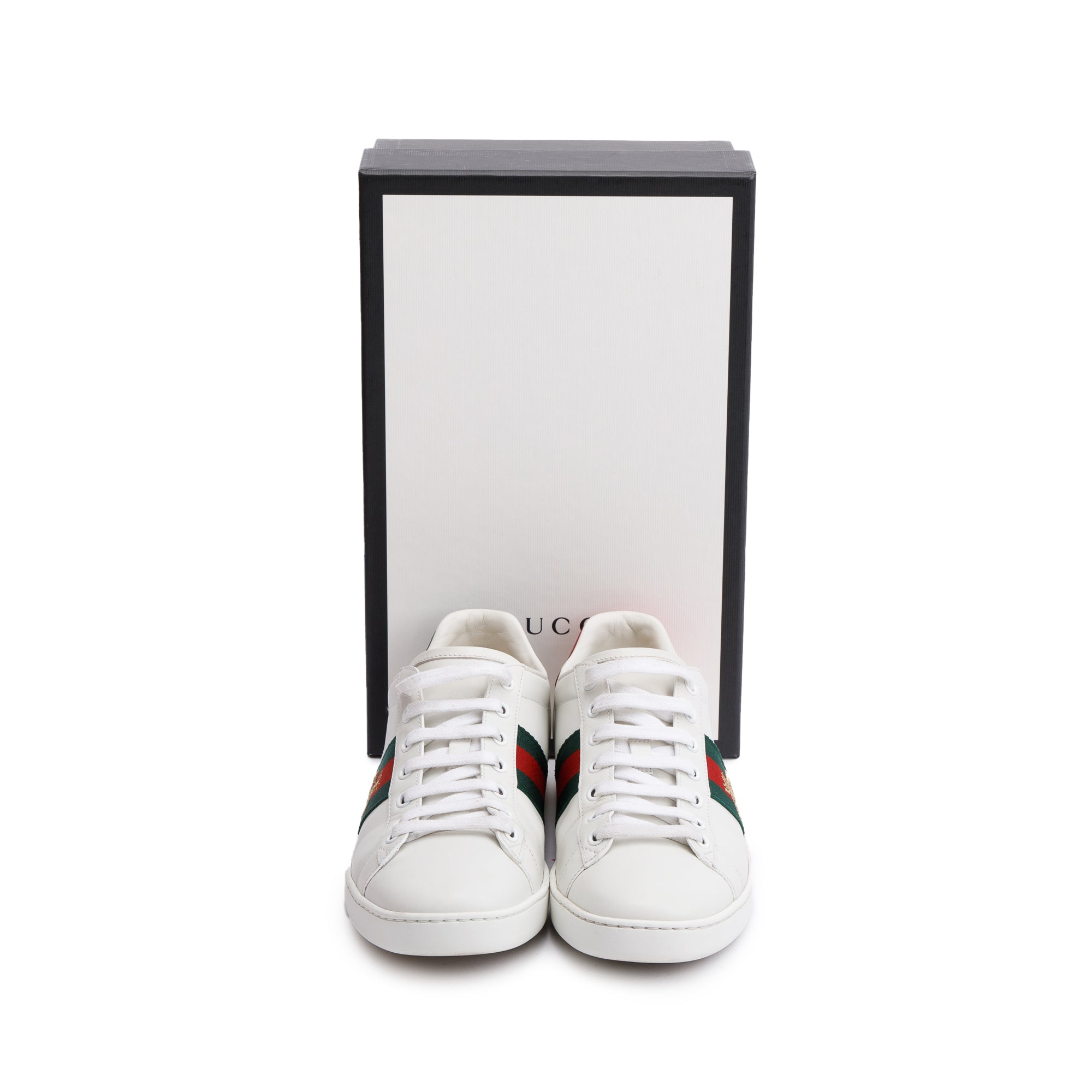 Gucci White Leather Web Ace Sneakers, Size 38.5