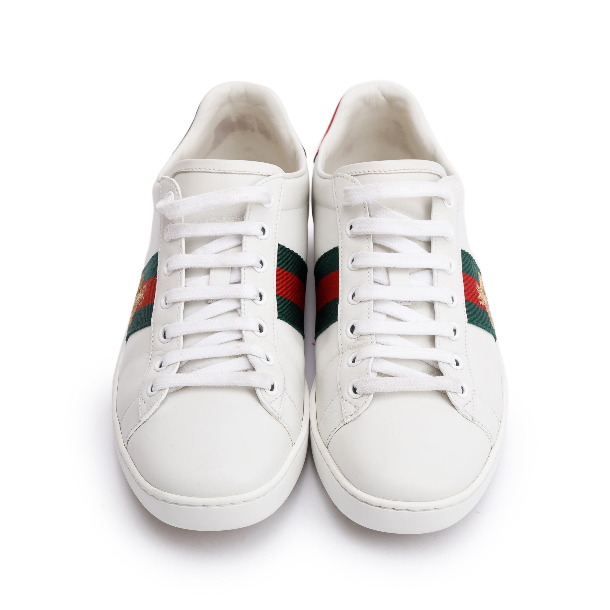Gucci White Leather Web Ace Sneakers, Size 38.5