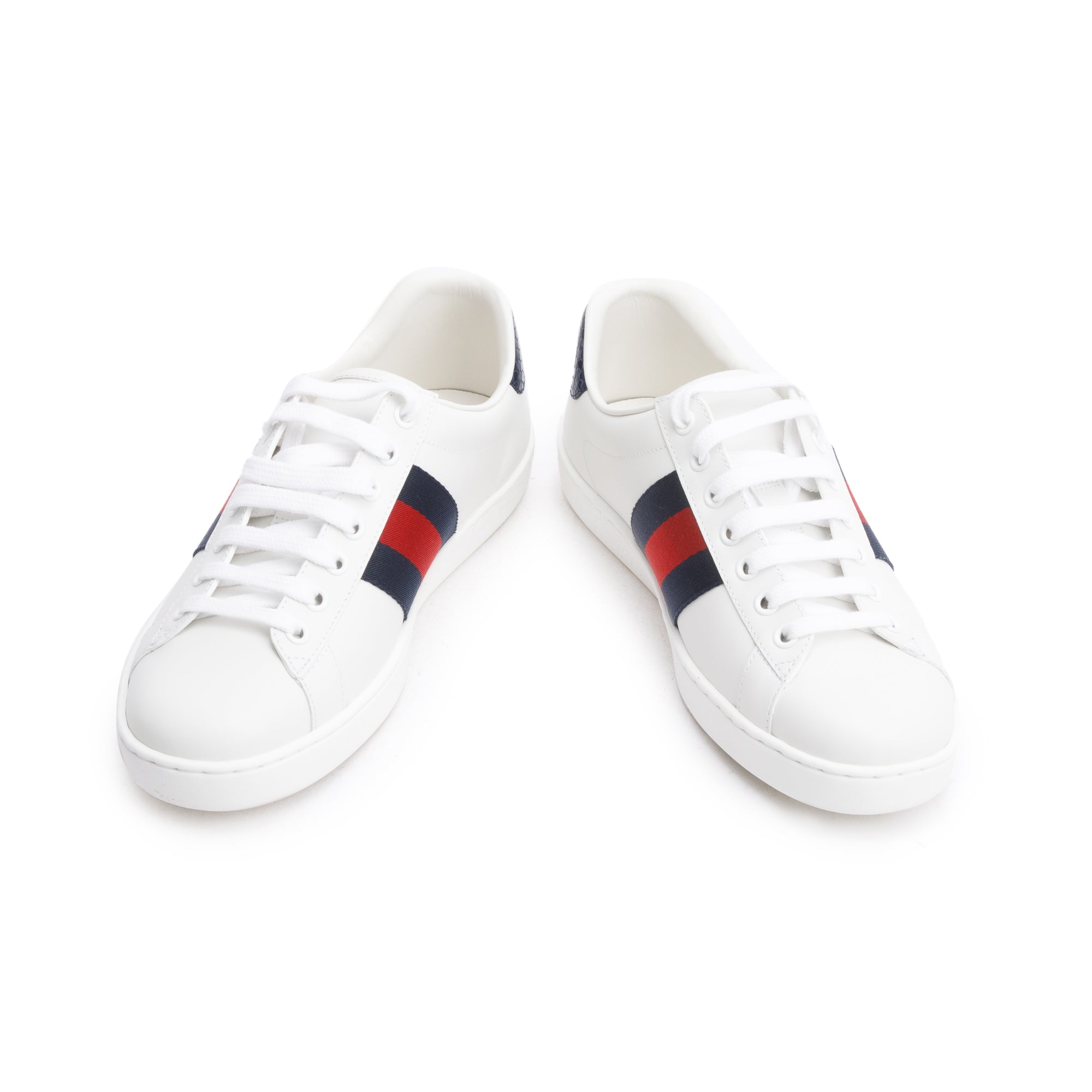 Gucci White Leather Web Ace Sneakers, Size 4.5 w/ Box