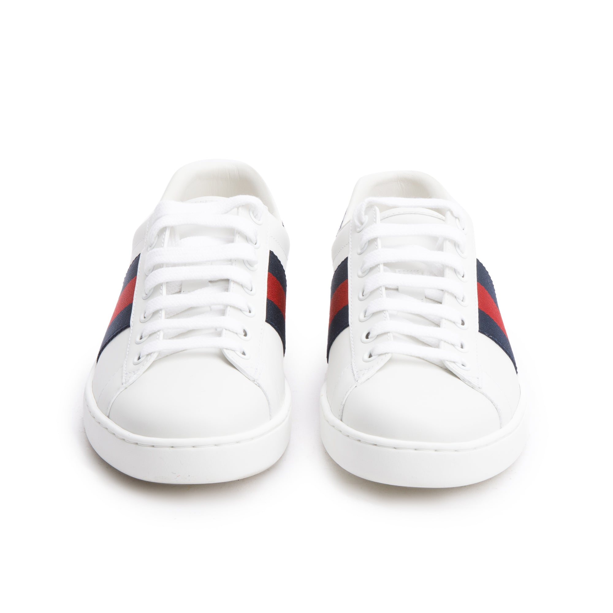 Gucci White Leather Web Ace Sneakers, Size 4.5 w/ Box