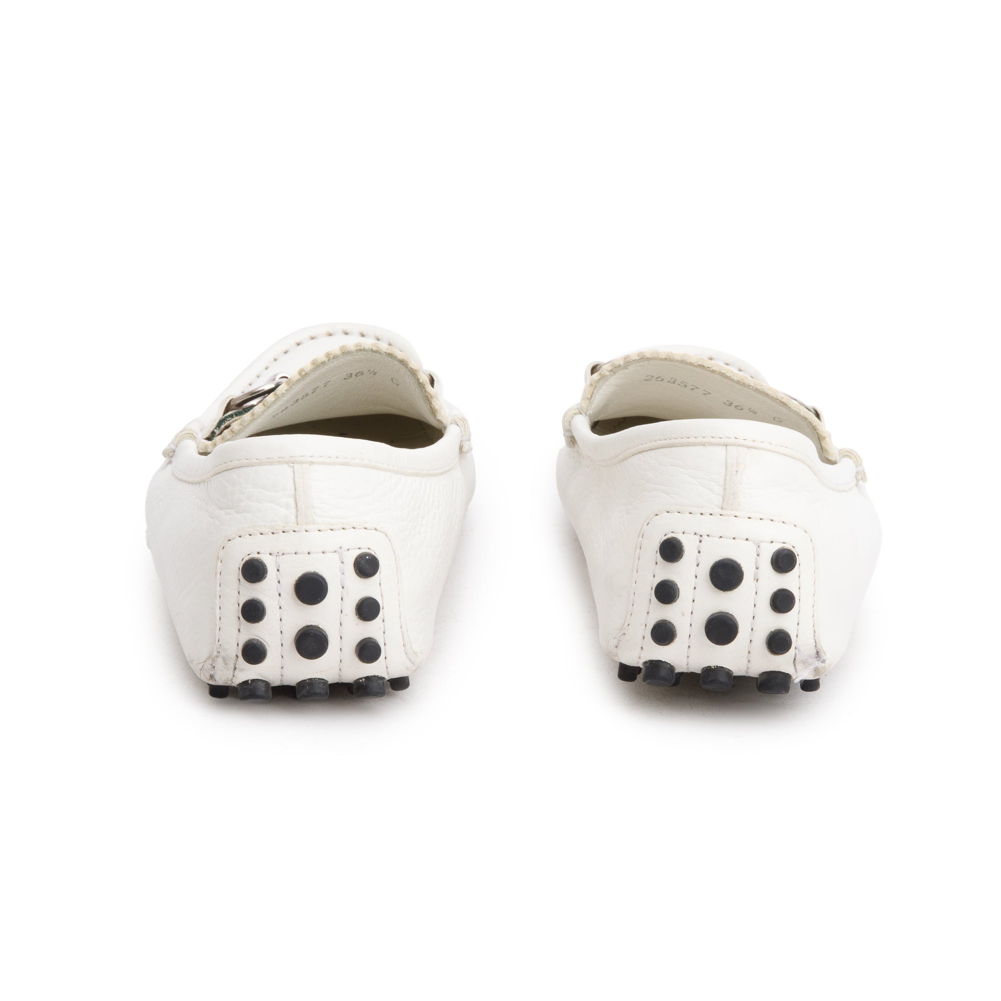 Gucci White Leather Web Horsebit Accent Loafers, Size 36.5