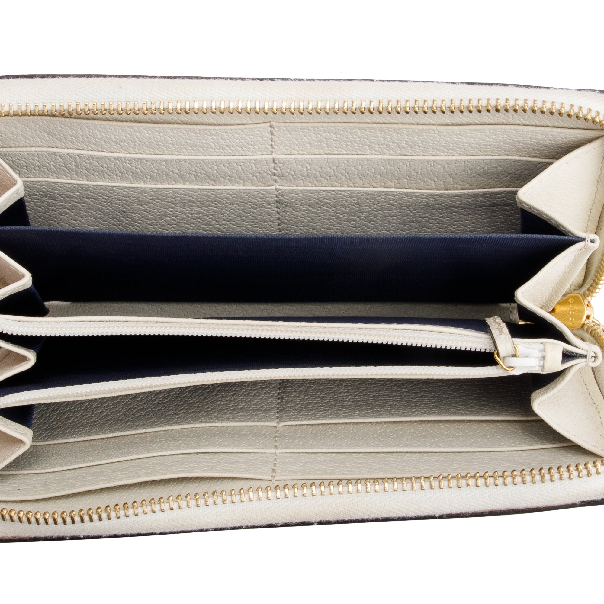 Gucci White Leather Web Ophidia GG Zip Around Wallet w/ Box & Receipt