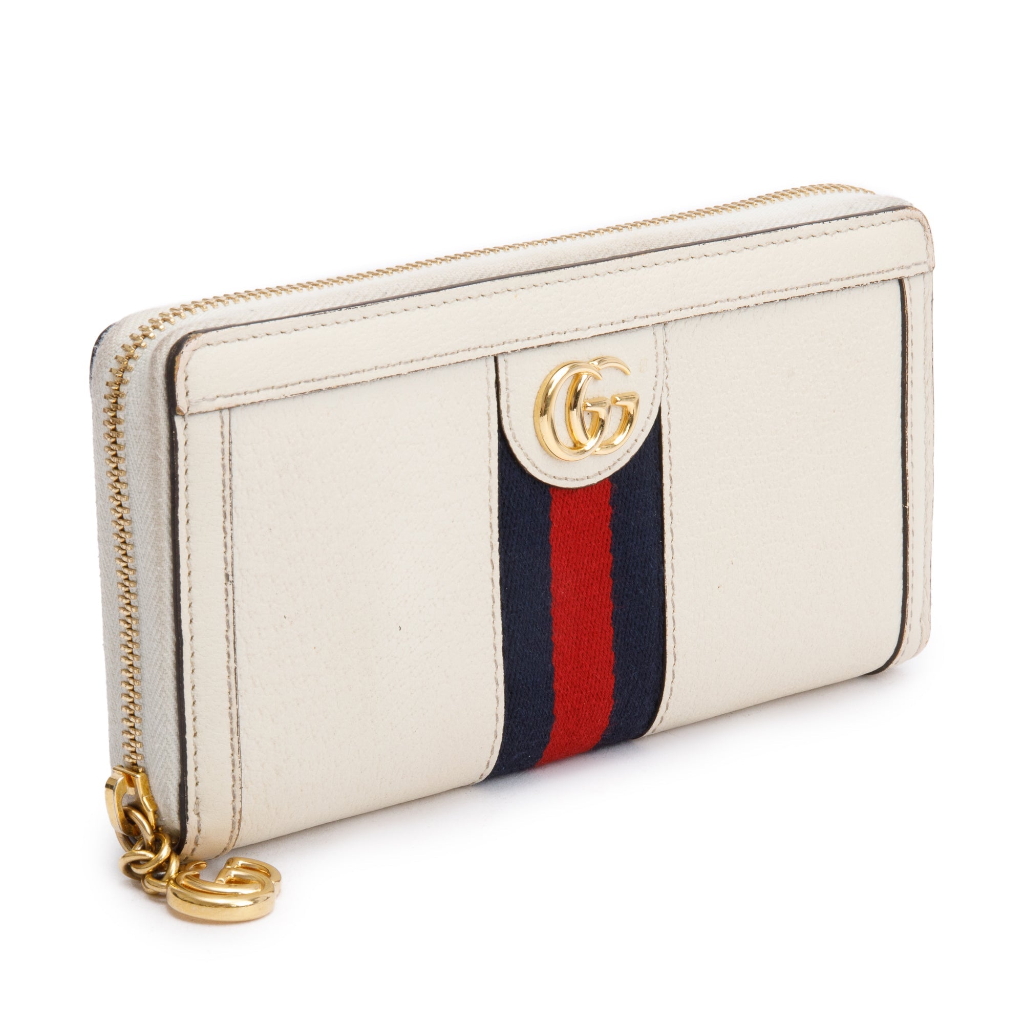 Gucci White Leather Web Ophidia GG Zip Around Wallet w/ Box & Receipt