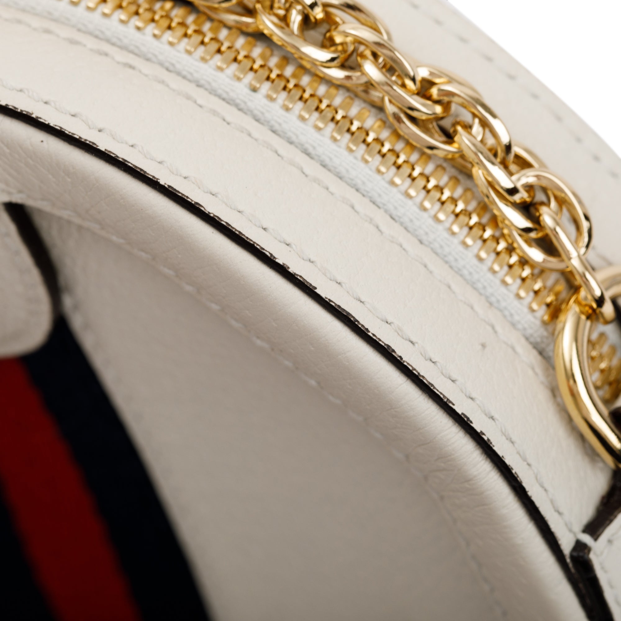 Gucci White Leather Web Ophidia Mini Round Shoulder Bag