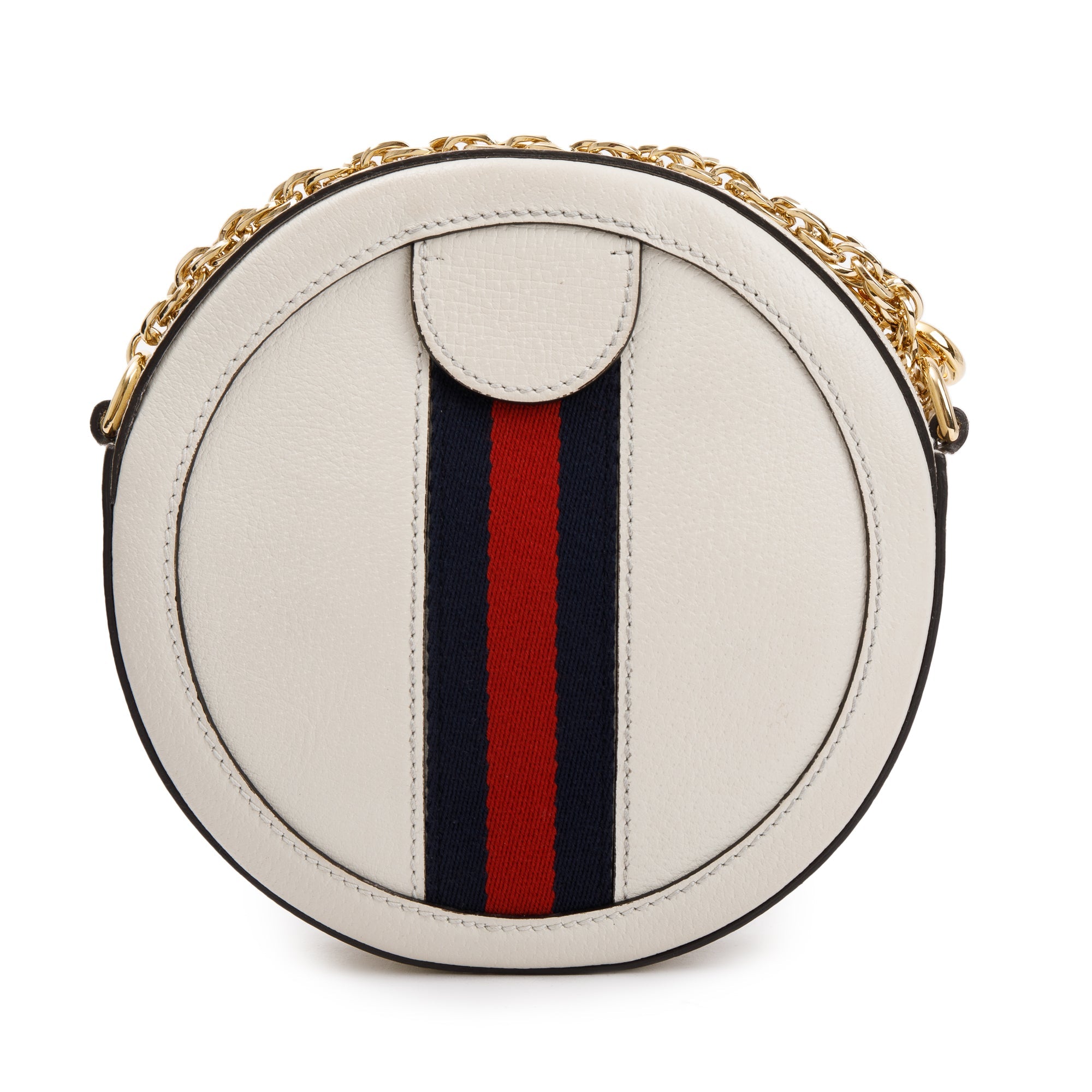 Gucci White Leather Web Ophidia Mini Round Shoulder Bag