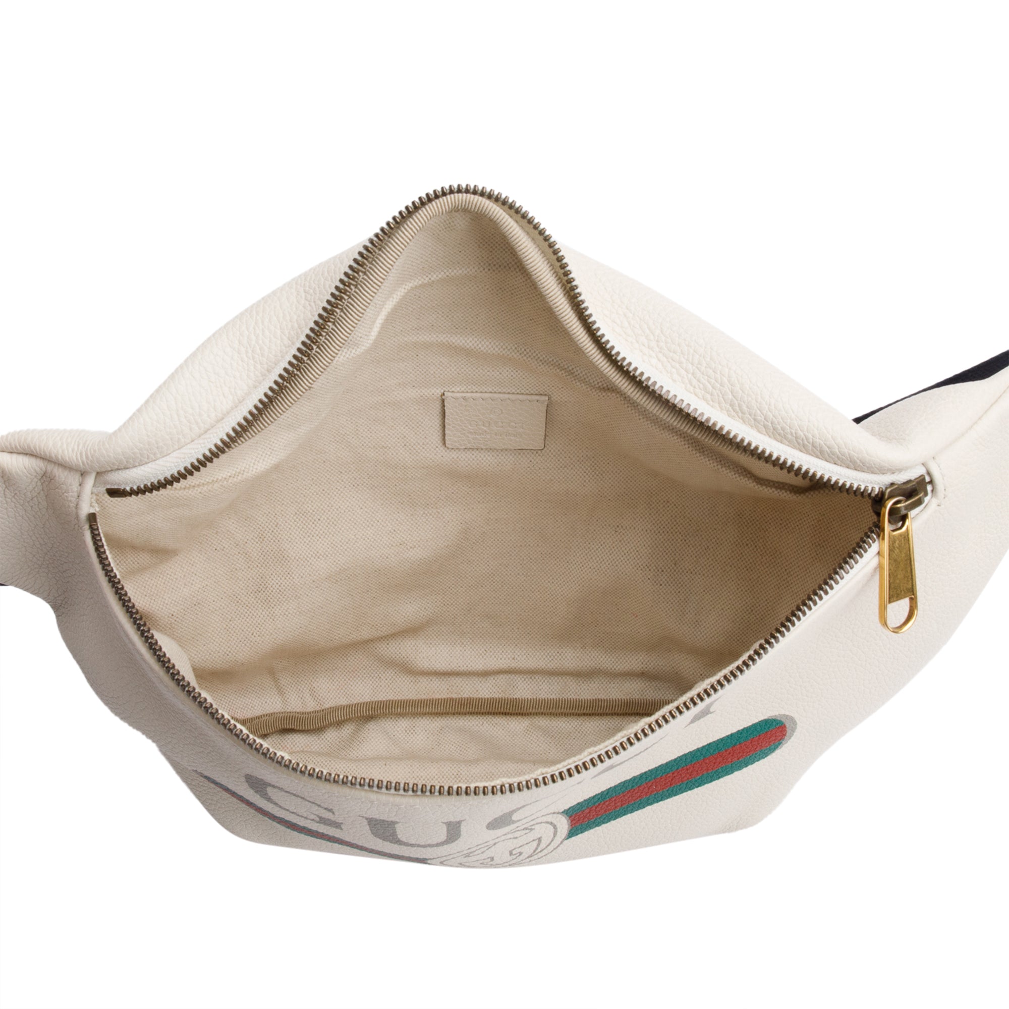 Gucci White Logo Print Calfskin Leather Large Belt Bag