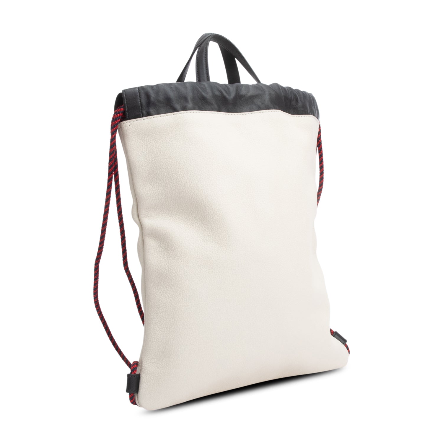 Gucci White Logo Print Web Calfskin Leather Medium Drawstring Backpack with Pouch