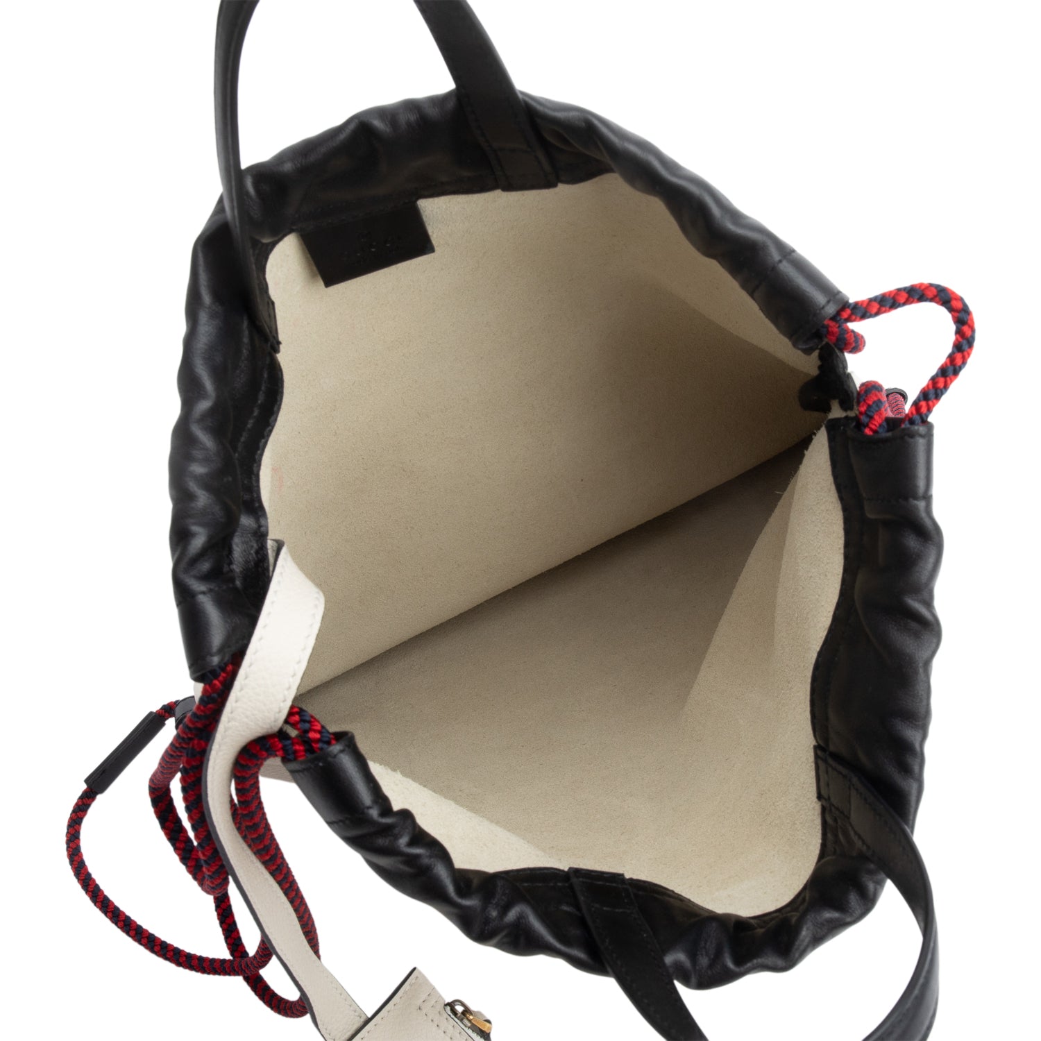 Gucci White Logo Print Web Calfskin Leather Medium Drawstring Backpack with Pouch