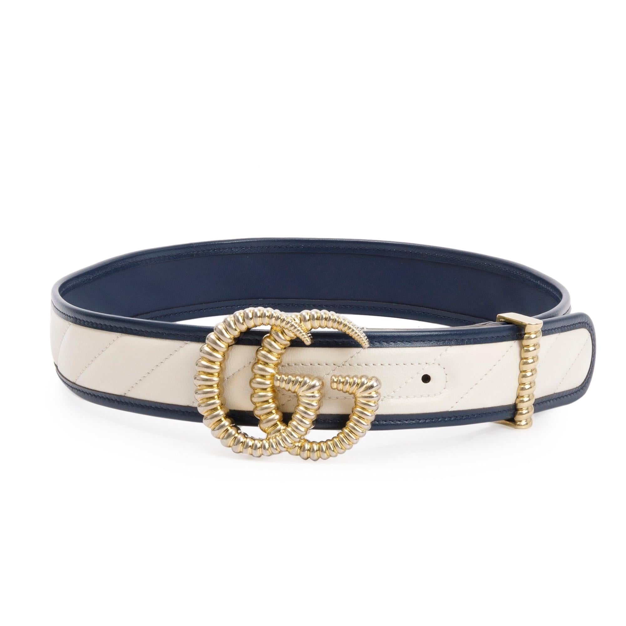 Gucci White Matelasse Diagonal Torchon Double G Buckle Belt, 80 32 w/ Box