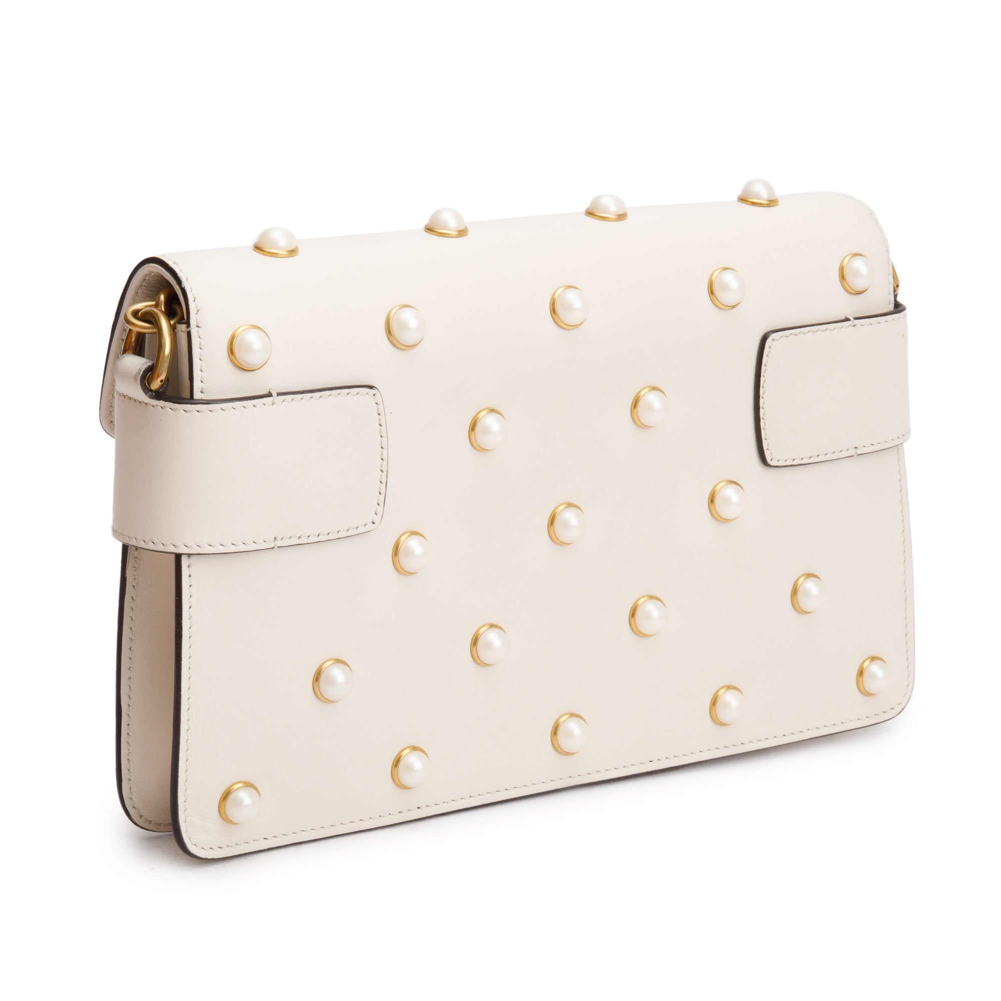 Gucci White Nappa Pearl Studded Mini Queen Margaret Broadway Shoulder Bag w/ Straps