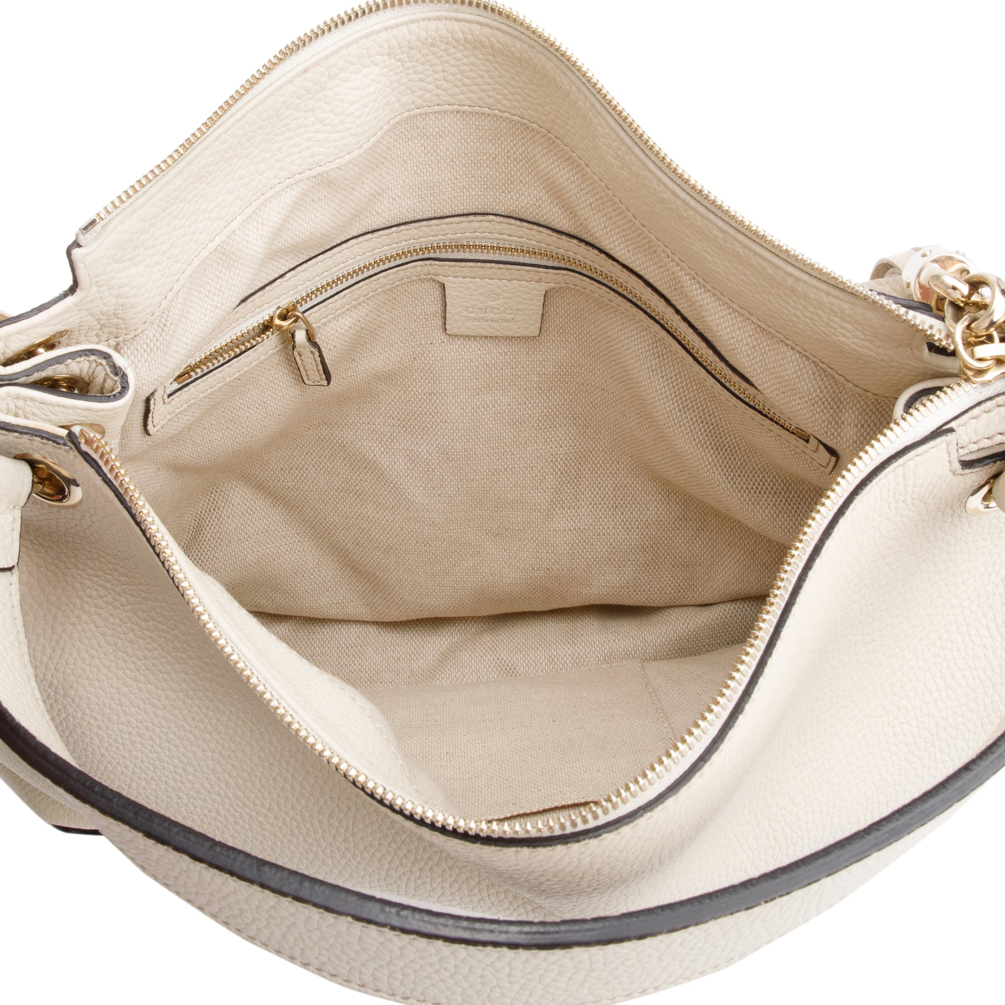 Gucci White Pebbled Calfskin Leather Convertible Soho Hobo Bag
