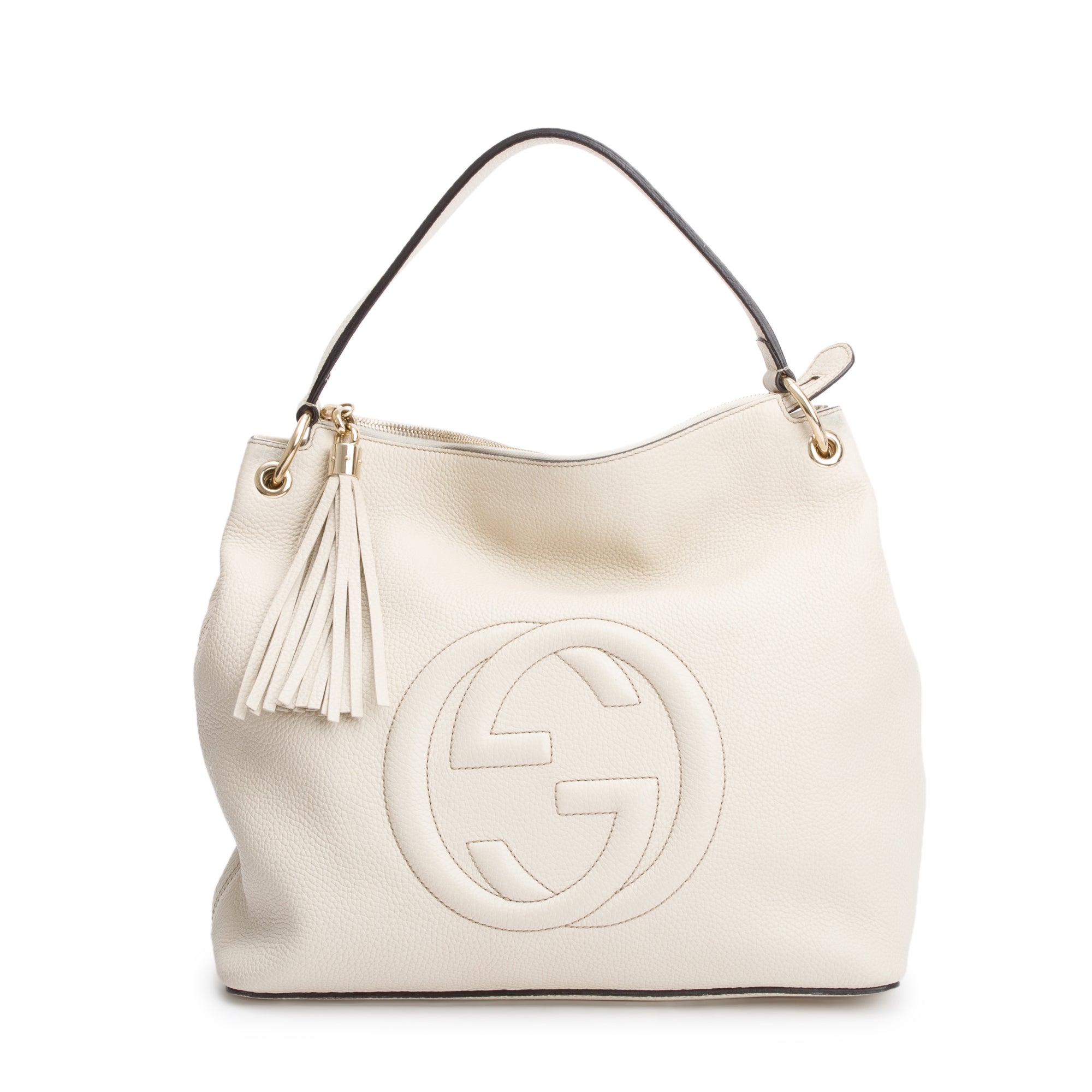 Gucci White Pebbled Calfskin Leather Convertible Soho Hobo Bag