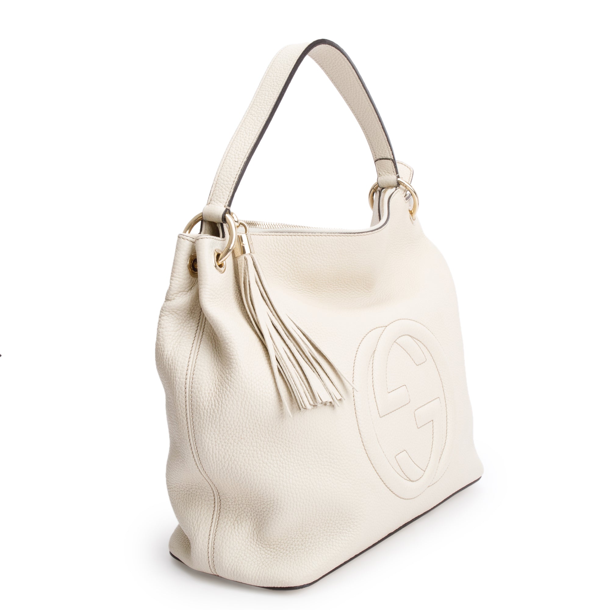 Gucci White Pebbled Calfskin Leather Convertible Soho Hobo Bag