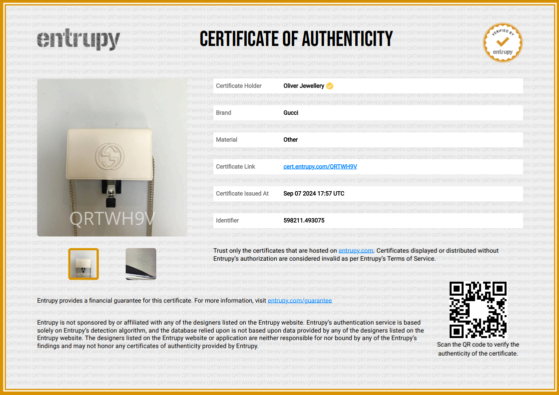 Gucci White Pebbled Calfskin Soho Wallet On Chain w/ Box