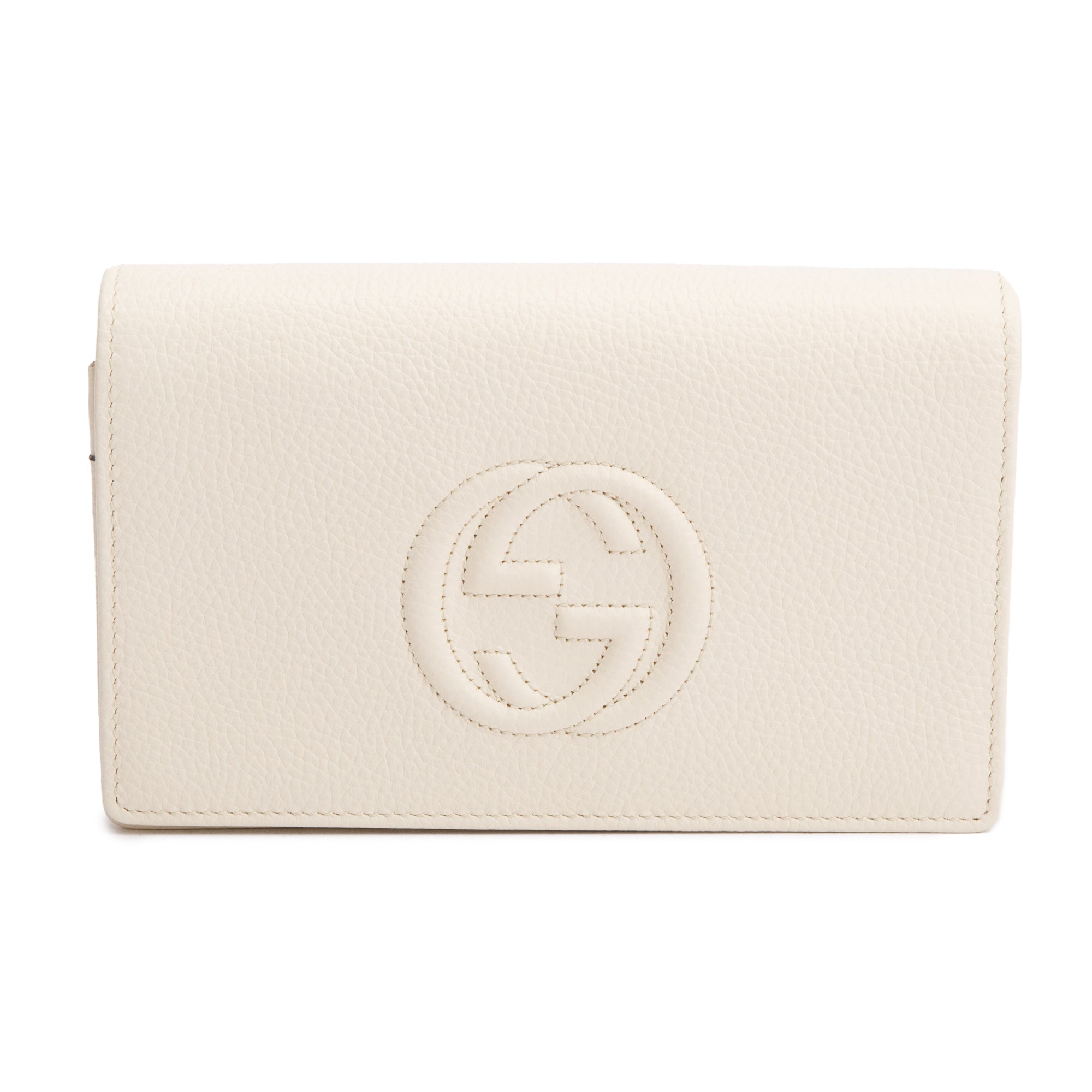 Gucci White Pebbled Calfskin Soho Wallet On Chain w/ Box