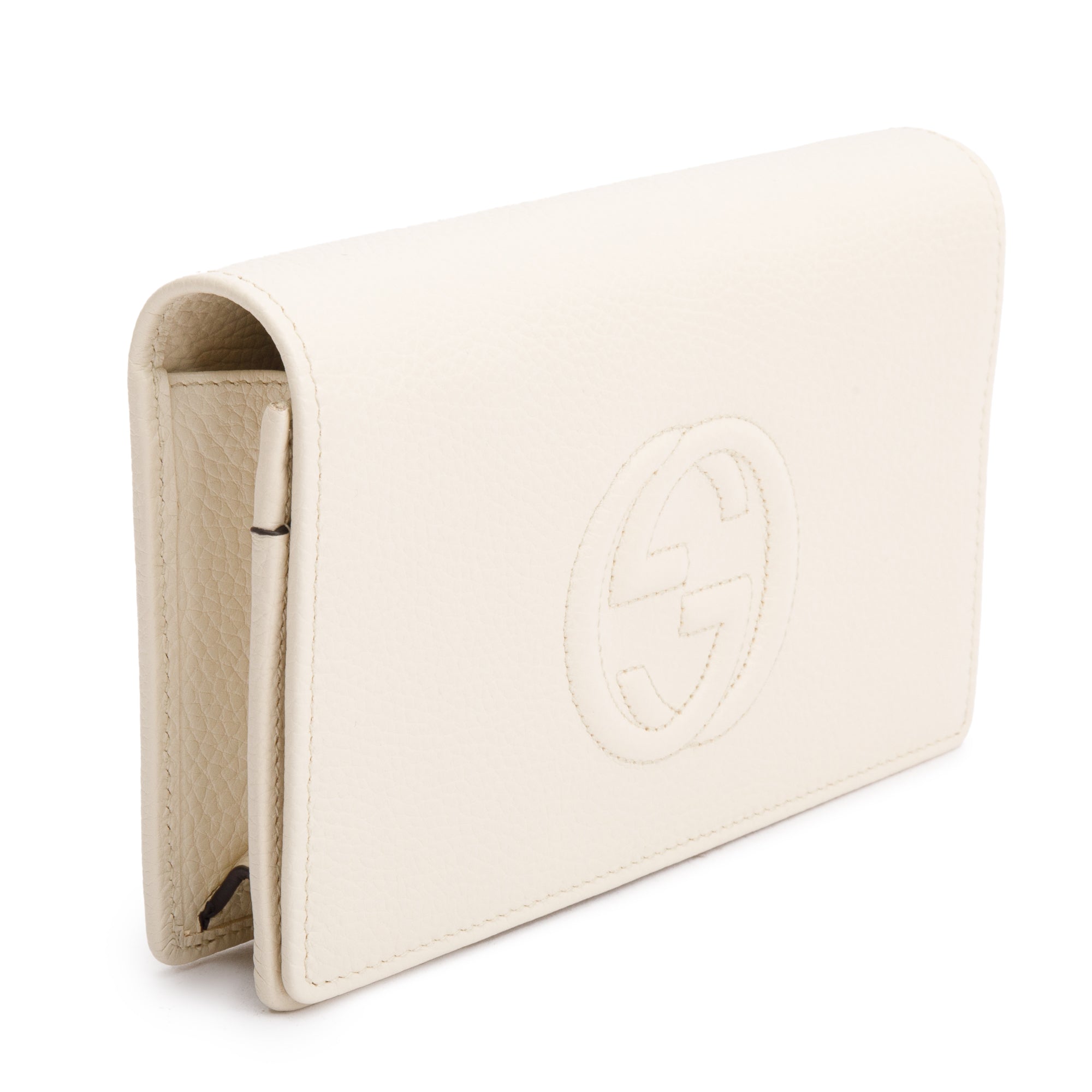 Gucci White Pebbled Calfskin Soho Wallet On Chain w/ Box