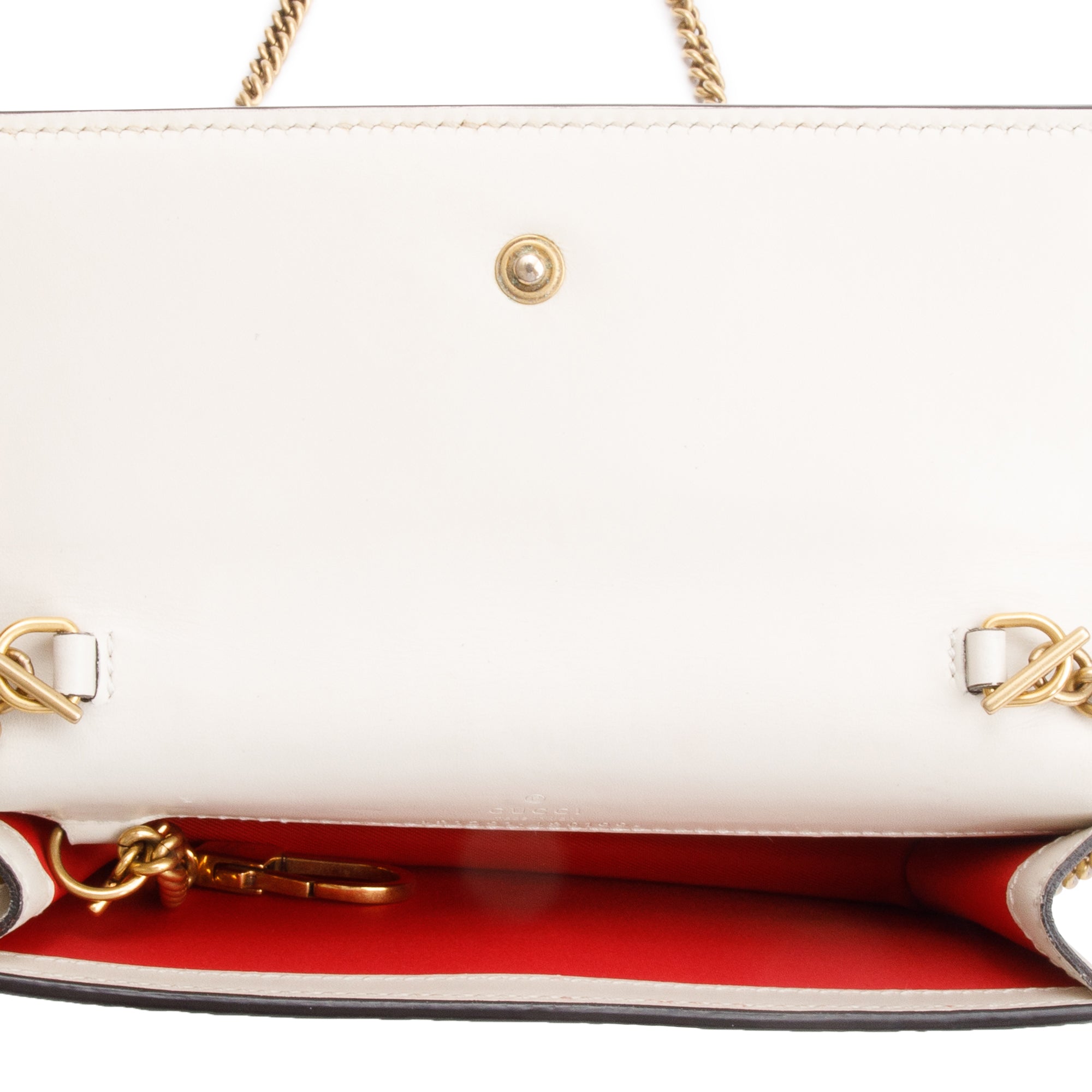 Gucci White Signature Leather Cherry Mini Wallet On Chain