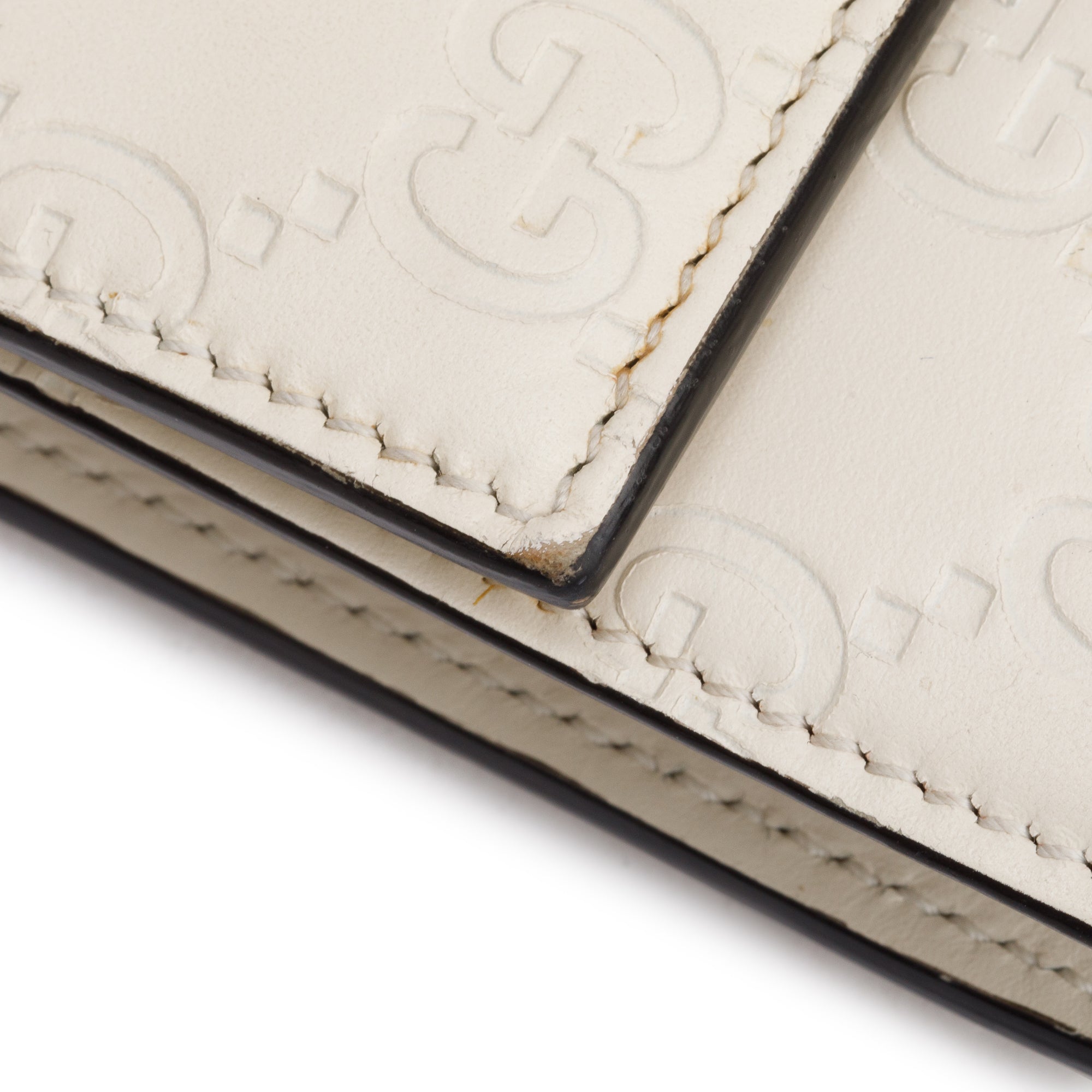 Gucci White Signature Leather Cherry Mini Wallet On Chain