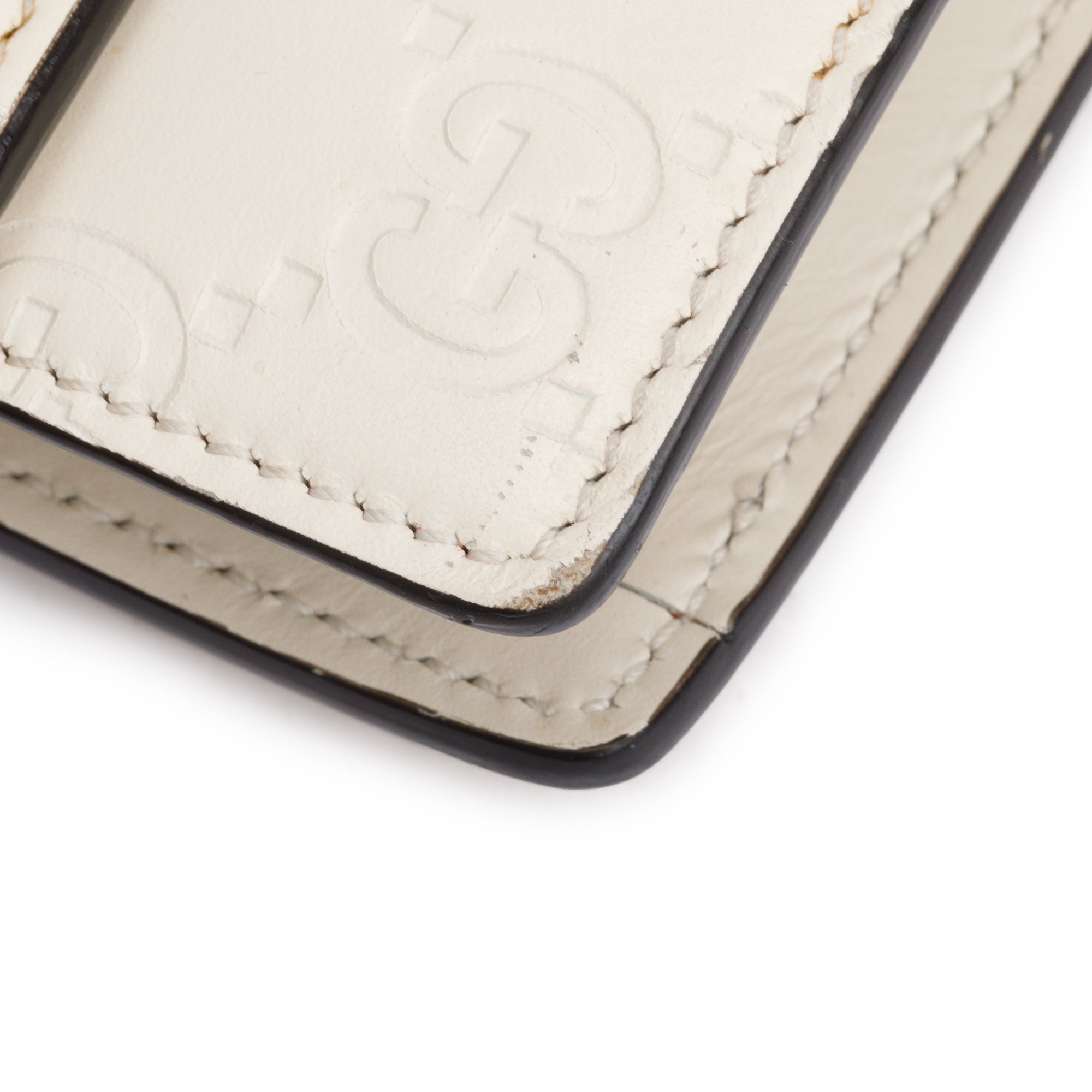 Gucci White Signature Leather Cherry Mini Wallet On Chain