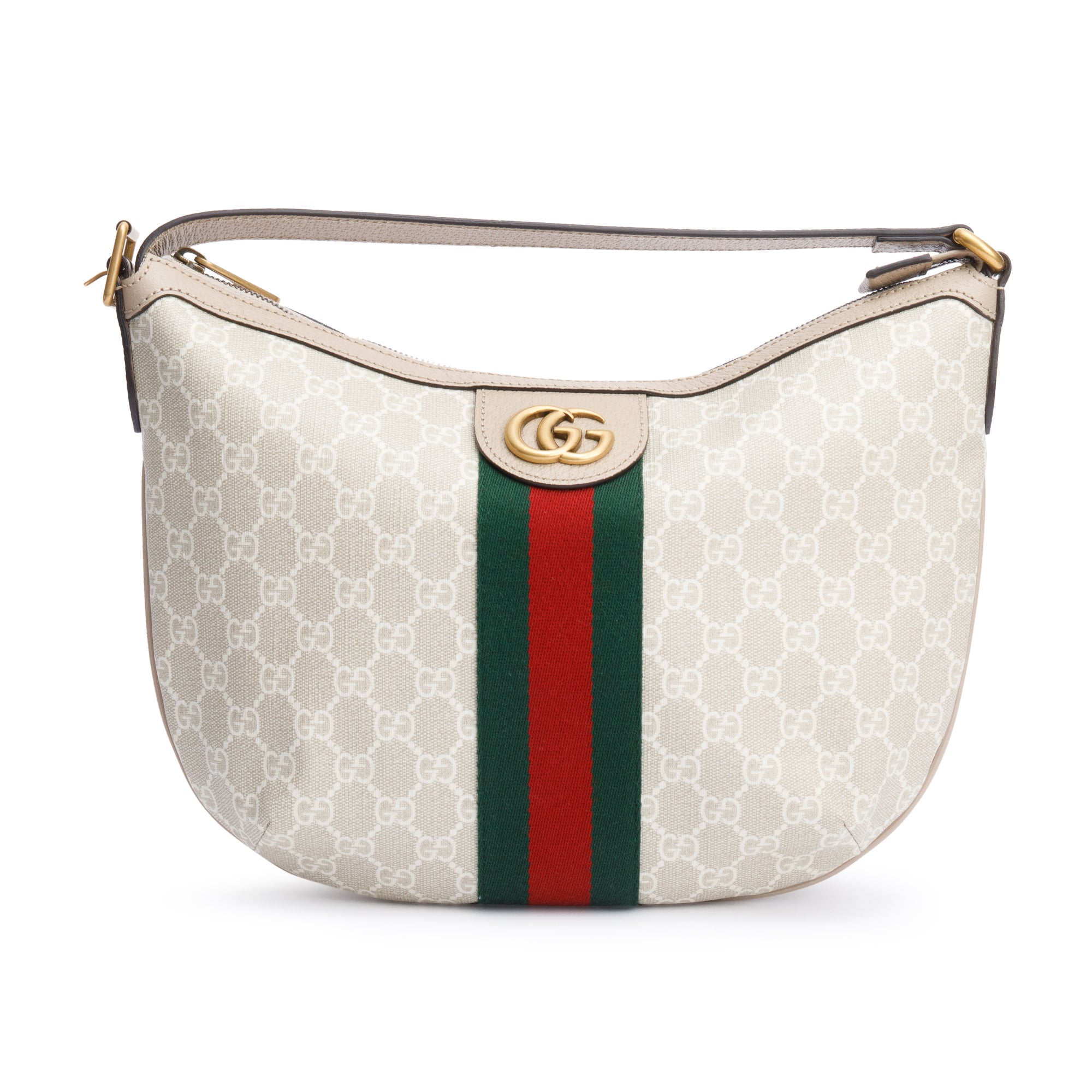 Gucci White/Beige GG Supreme Web Small Ophidia Half Moon Hobo w/ Box