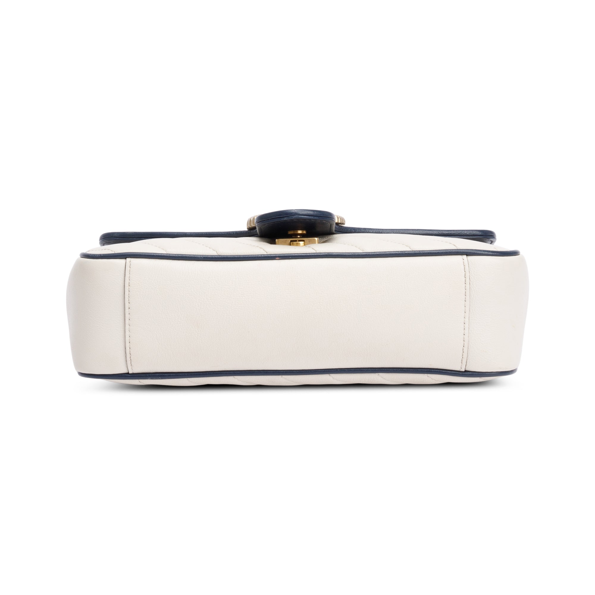 Gucci White/Navy Trim GG Marmont Matelasse Leather Torchon Small Shoulder Bag