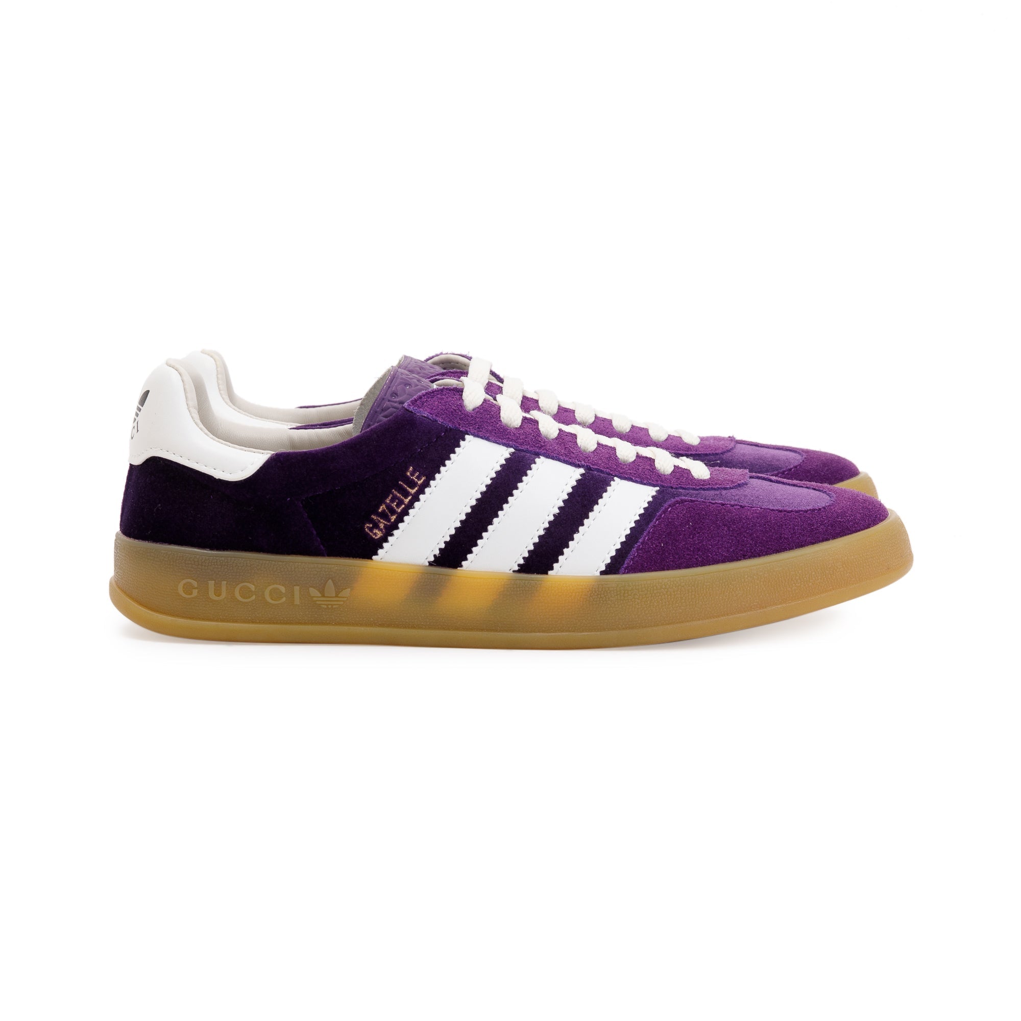 Gucci X Adidas Purple Velvet Gazelle Sneakers, Size 38 w/ Box