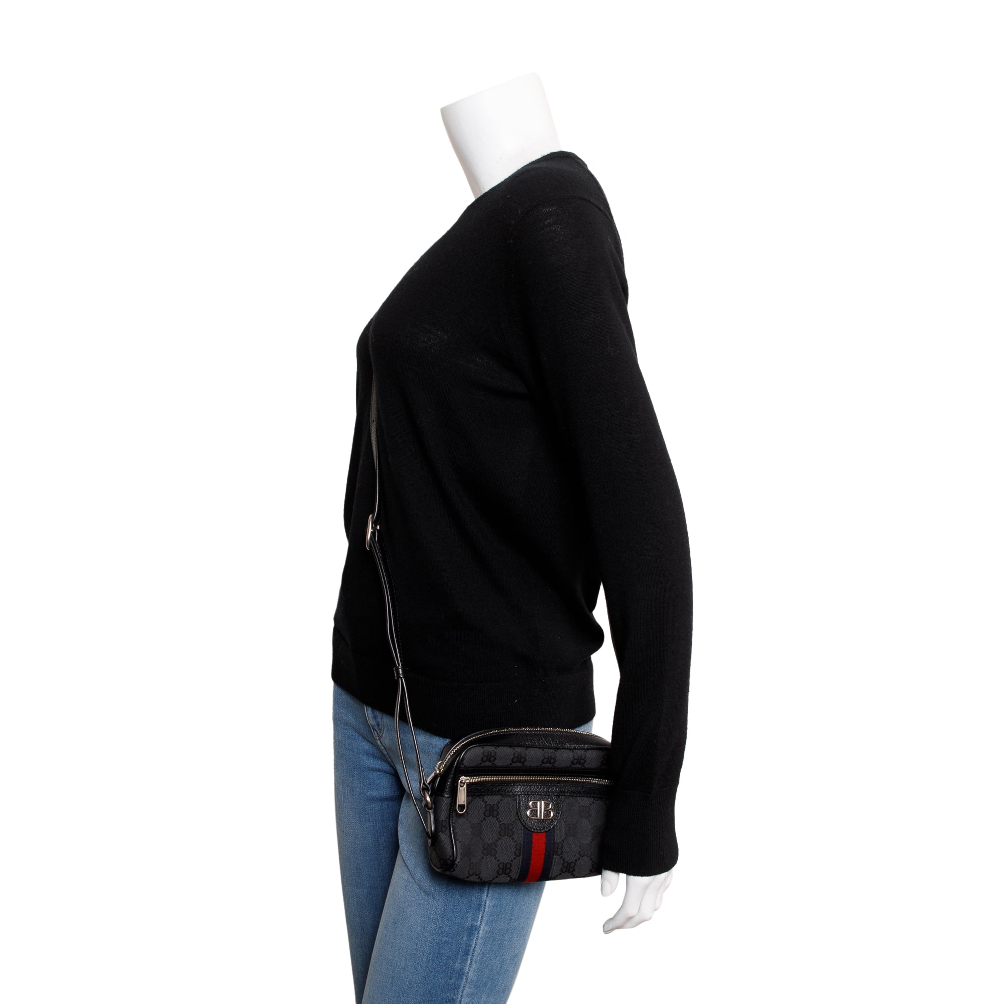 Gucci X Balenciaga The Hacker Project Black BB Canvas Web Mini Camera Bag w/ Box