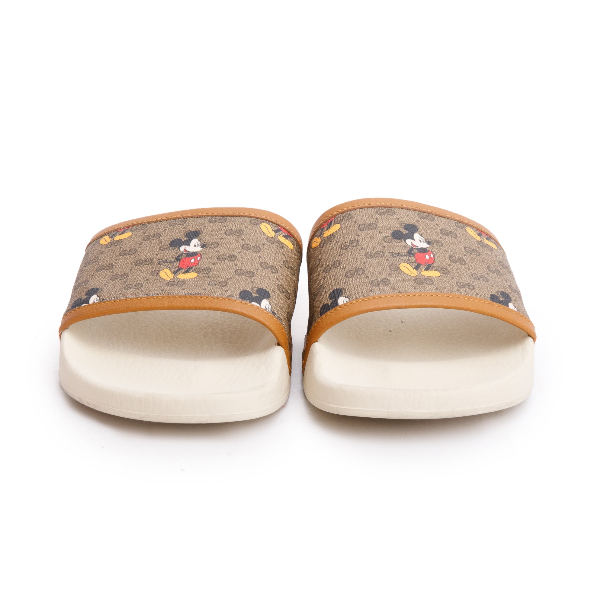 Gucci X Disney Mickey Mouse Micro GG Supreme Canvas White Rubber Slide Sandals, Size 5
