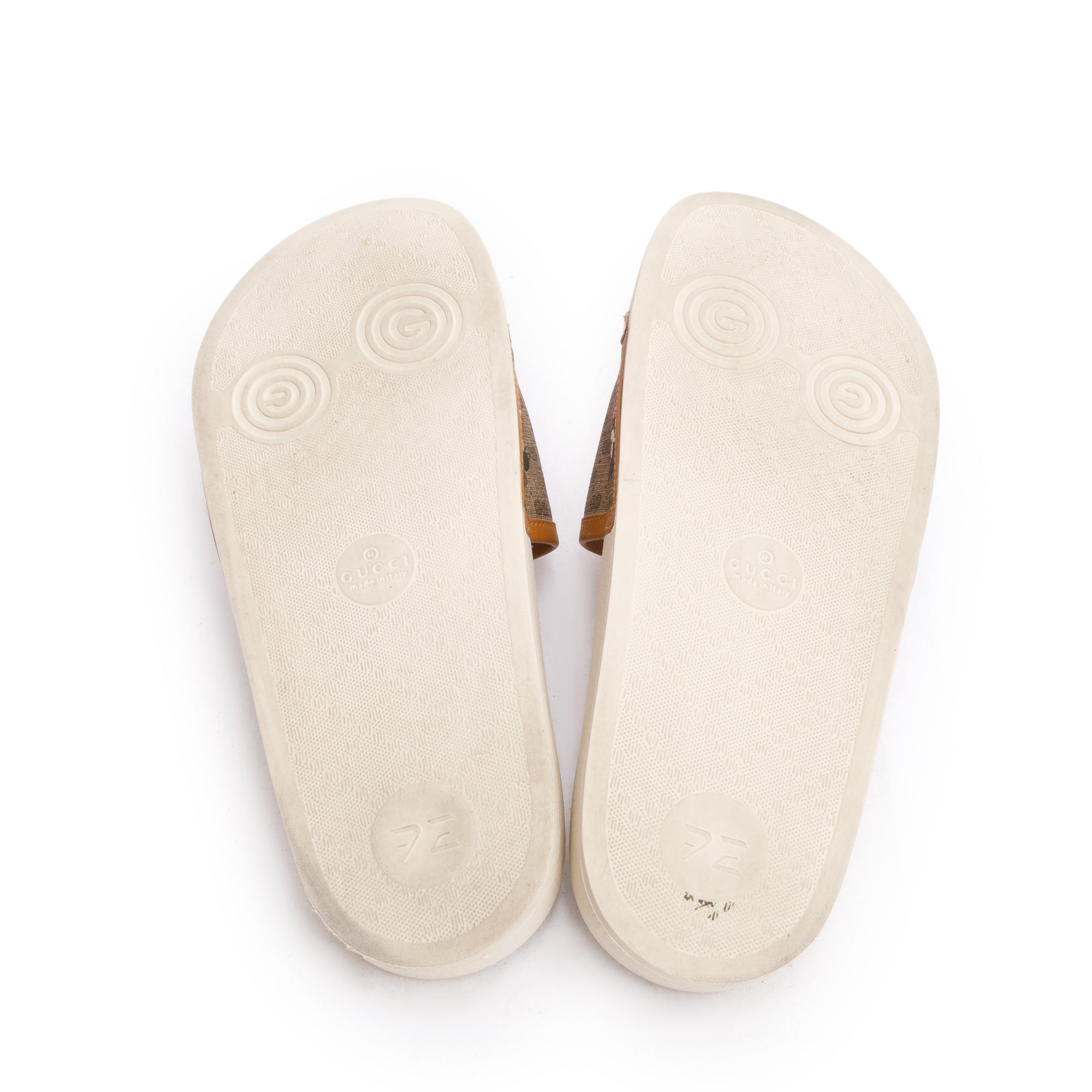 Gucci X Disney Mickey Mouse Micro GG Supreme Canvas White Rubber Slide Sandals, Size 5