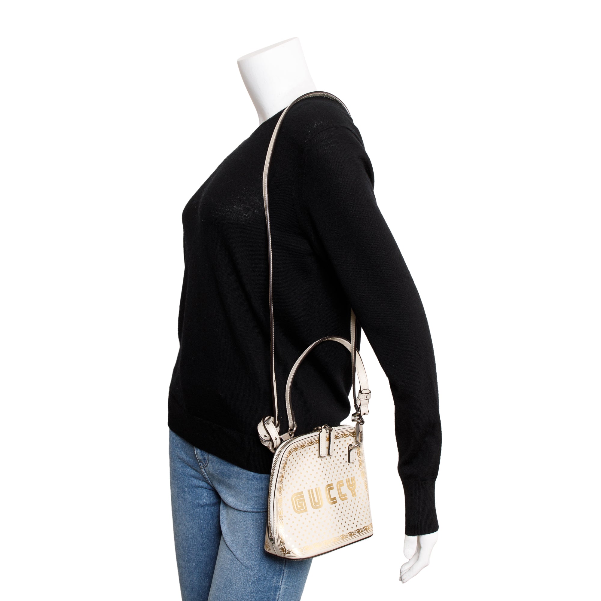 Gucci X Sega White Calfskin Leather Guccy Stars Mini Dome Crossbody