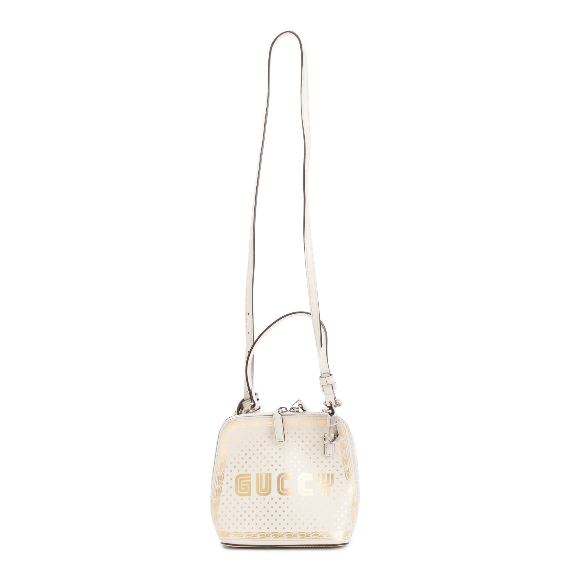 Gucci X Sega White Calfskin Leather Guccy Stars Mini Dome Crossbody