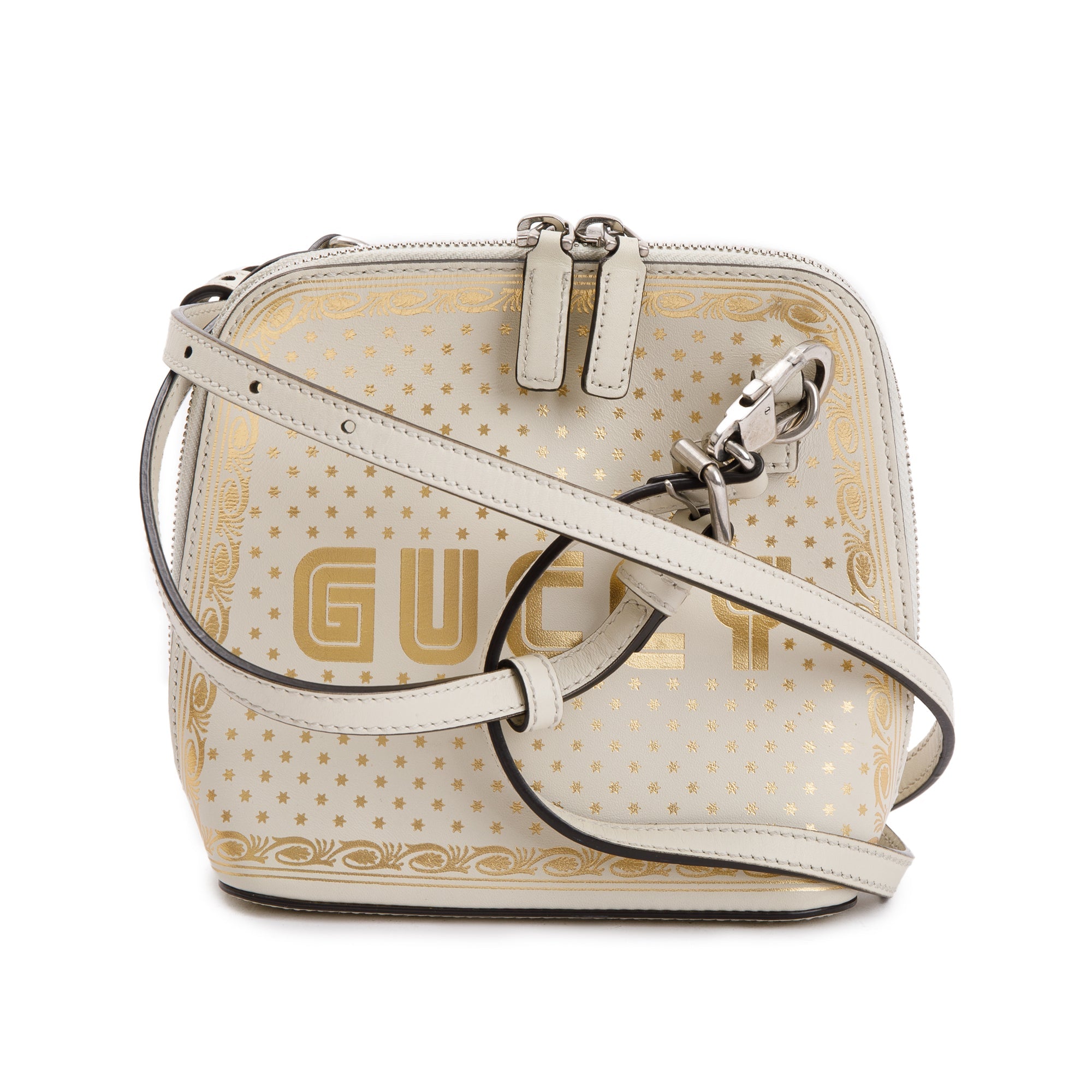 Gucci X Sega White Calfskin Leather Guccy Stars Mini Dome Crossbody