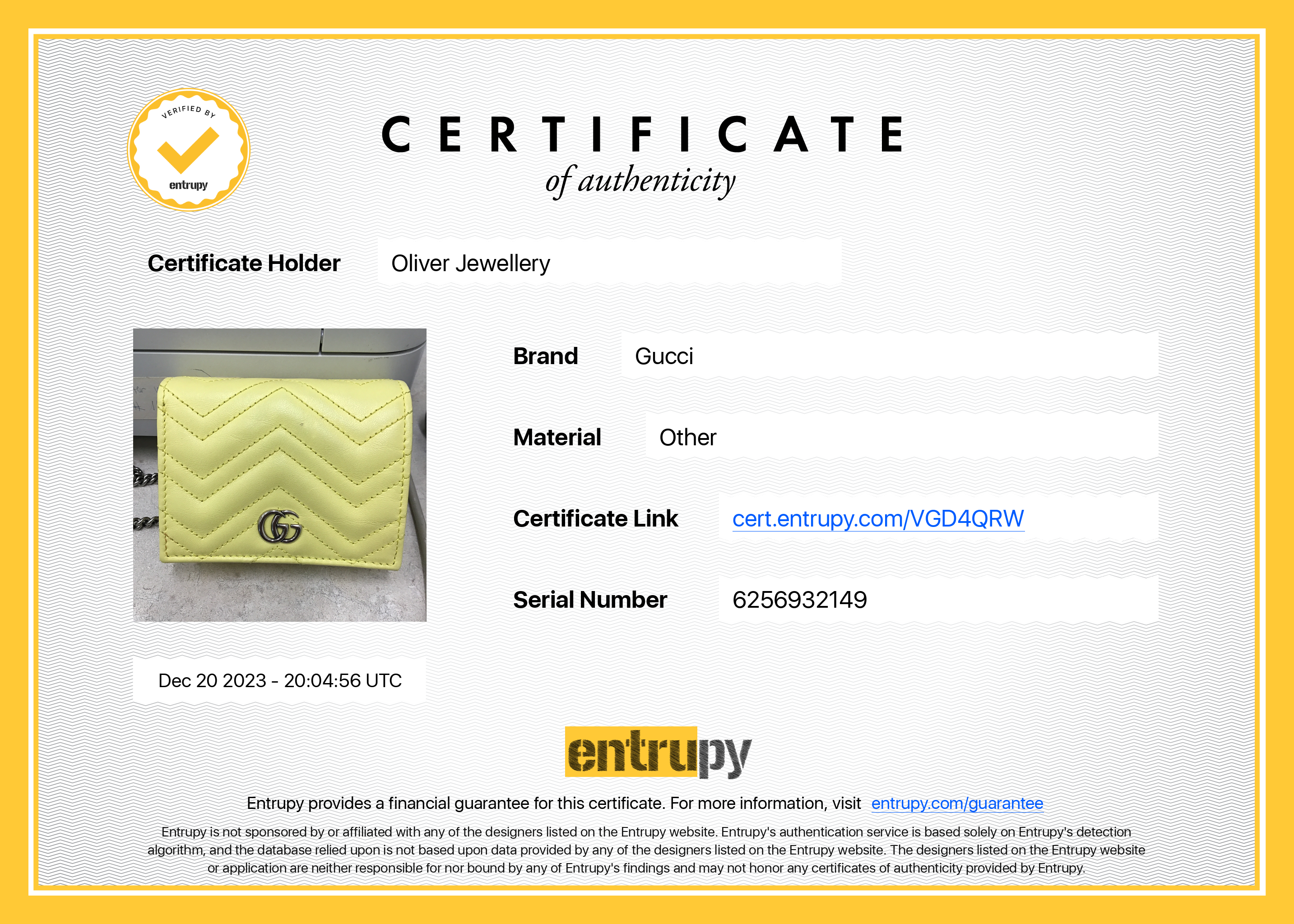 Gucci Yellow GG Marmont Matelasse Leather Mini Wallet On Chain w/ Box