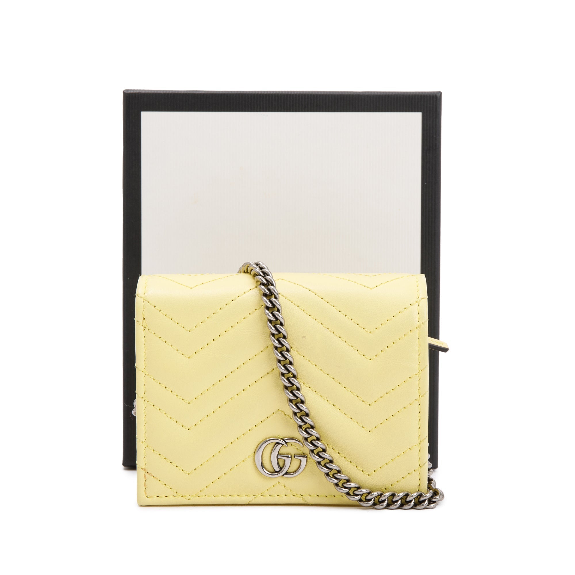 Gucci Yellow GG Marmont Matelasse Leather Mini Wallet On Chain w/ Box
