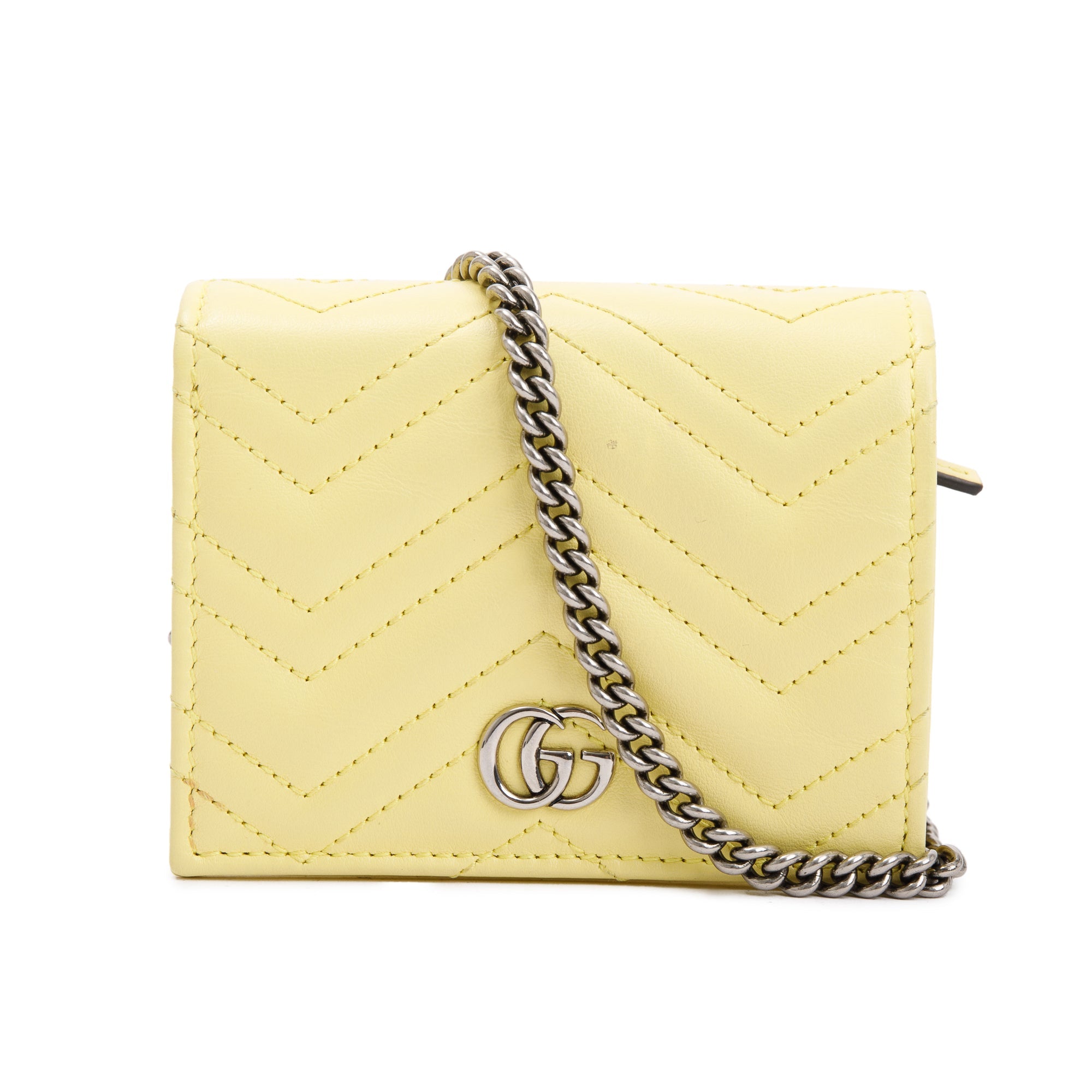Gucci Yellow GG Marmont Matelasse Leather Mini Wallet On Chain w