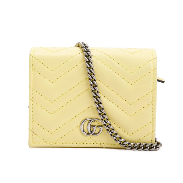 Gucci Yellow GG Marmont Matelasse Leather Mini Wallet On Chain w
