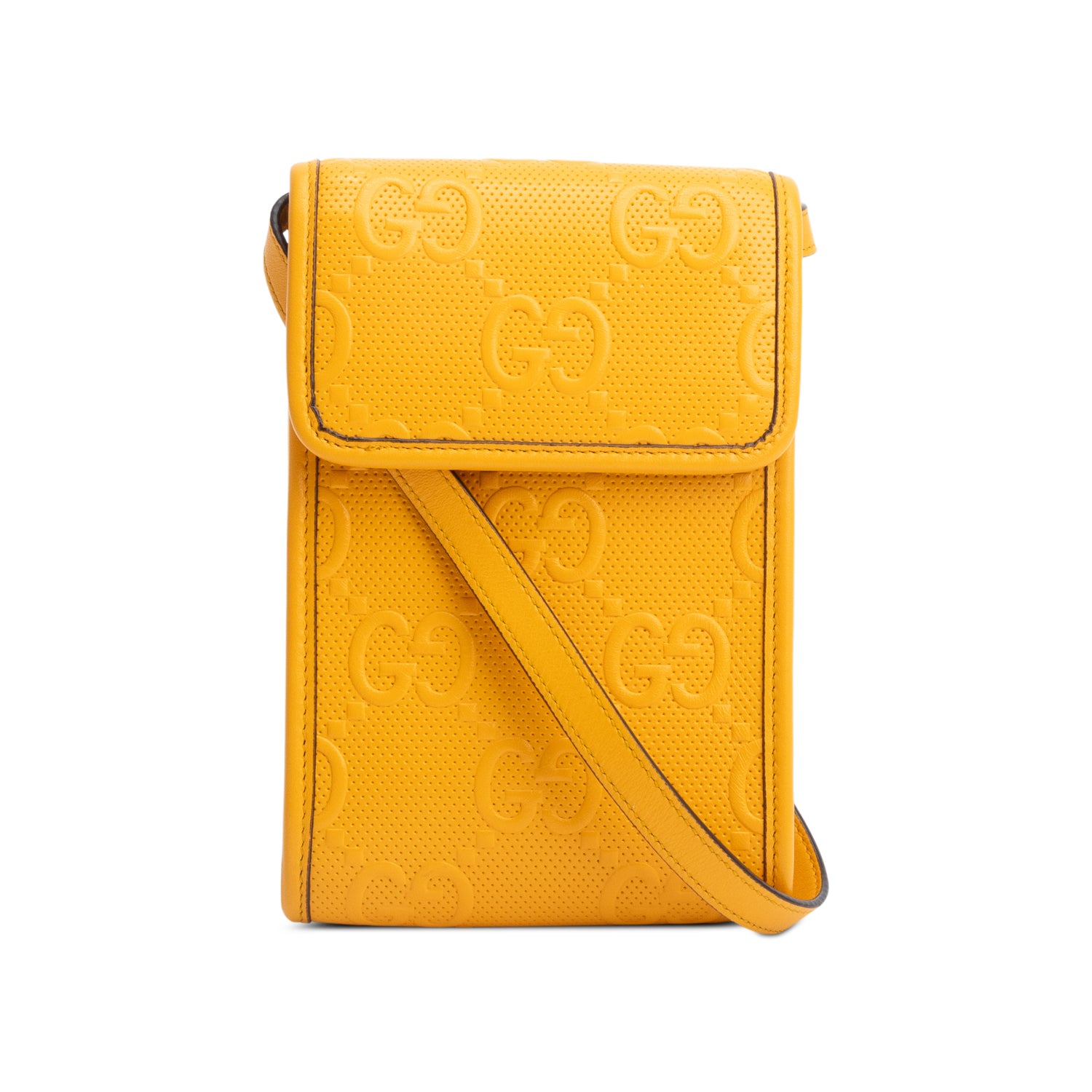 Gucci Yellow GG Tennis Embossed Leather Mini Flap Crossbody Bag