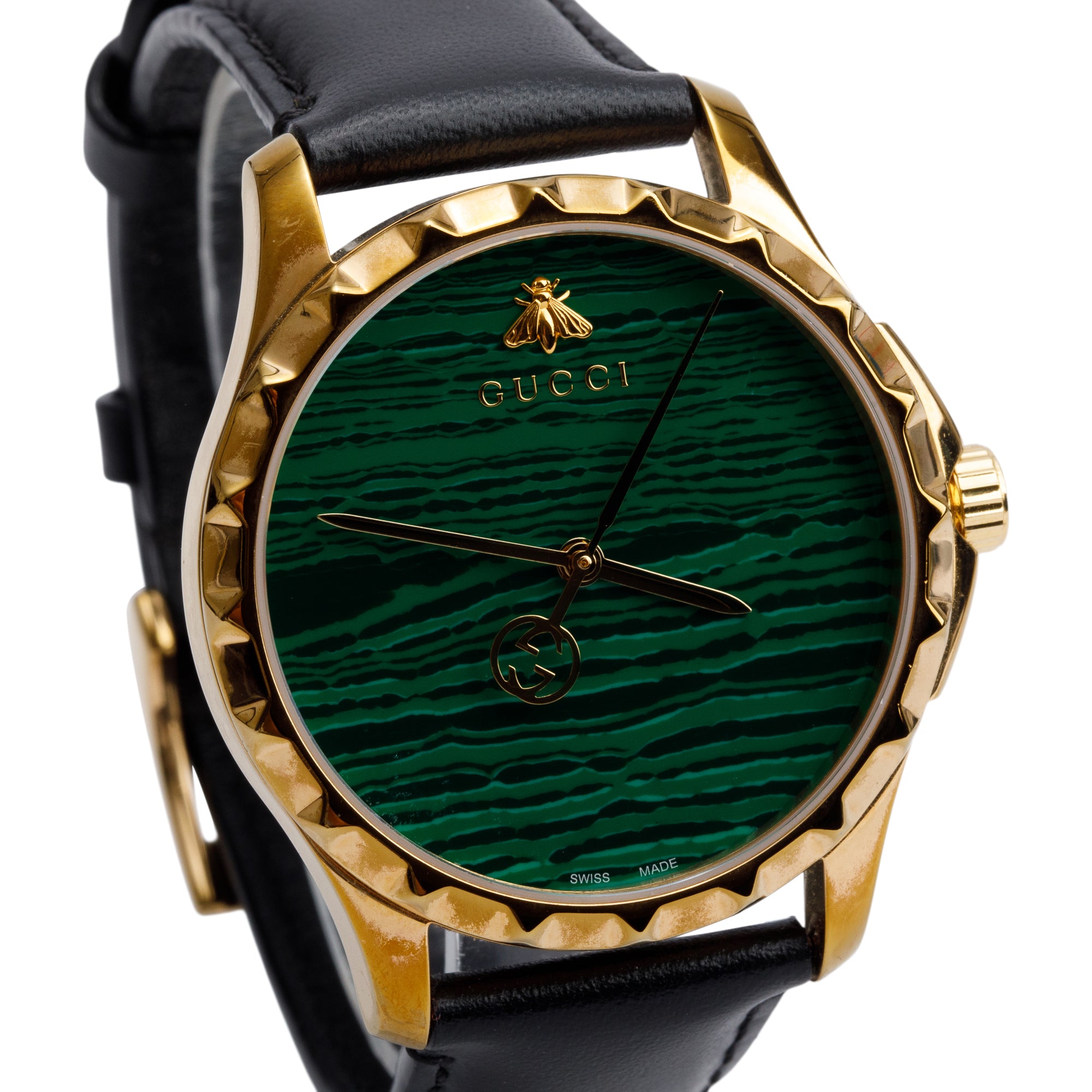 Gucci Yellow Gold Plated Stainless Steel G-Timeless 38 MM Quartz Watch Malachite Green Dial