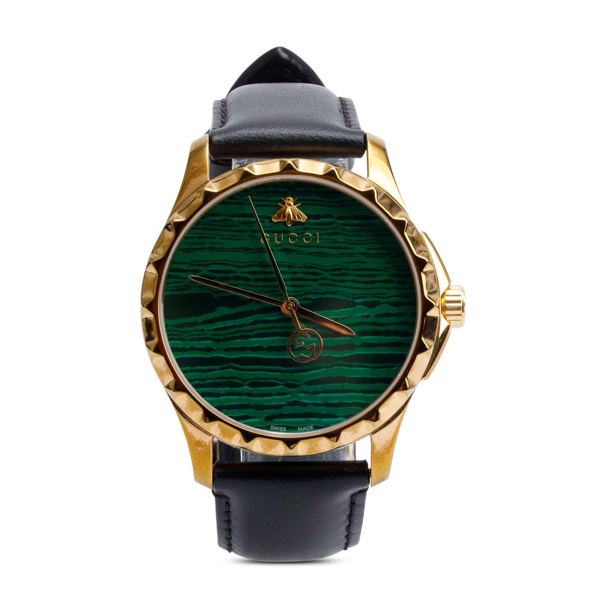 Gucci Yellow Gold Plated Stainless Steel G-Timeless 38 MM Quartz Watch Malachite Green Dial