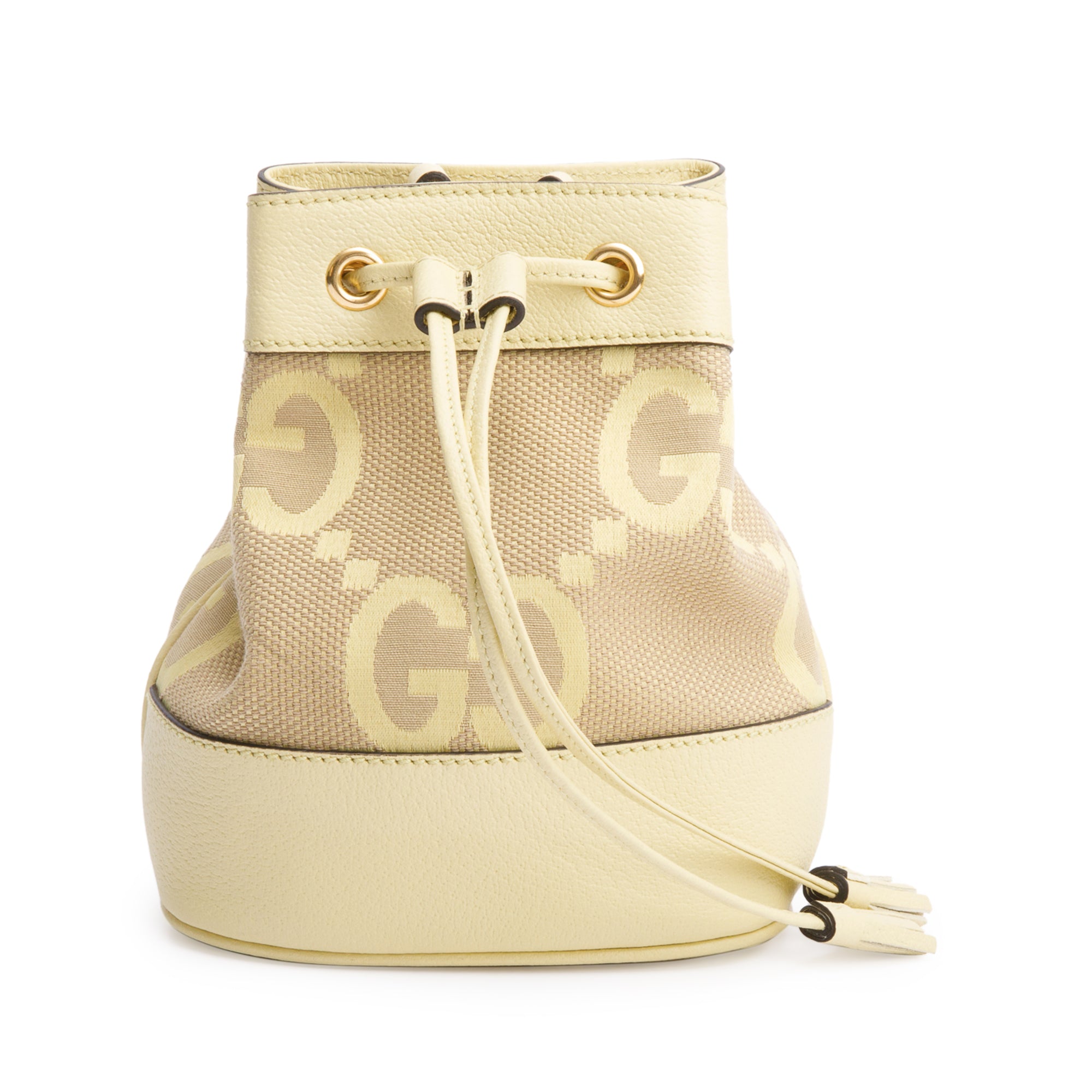 Gucci Yellow Jumbo GG Canvas & Leather Ophidia Mini Bucket Bag w/ Box