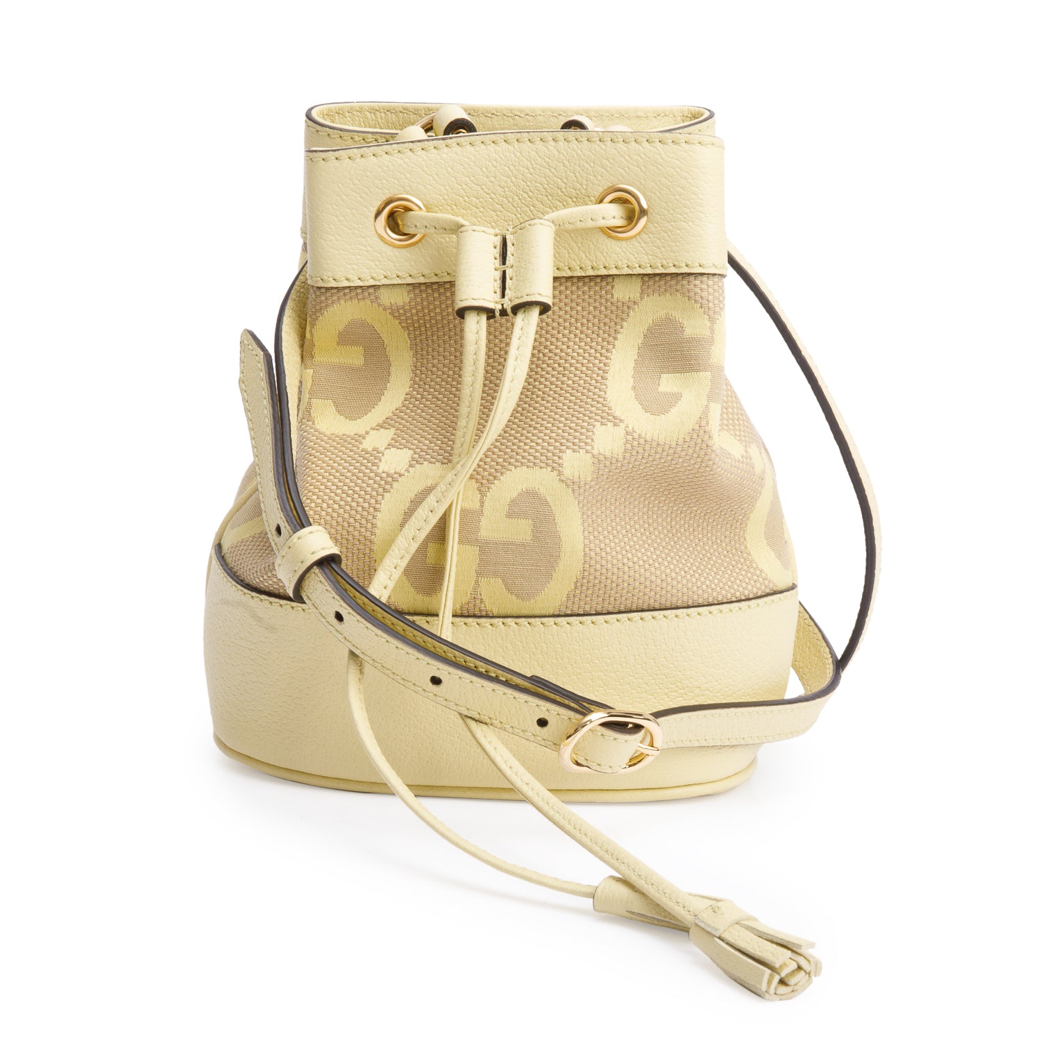 Gucci Yellow Jumbo GG Canvas & Leather Ophidia Mini Bucket Bag w/ Box