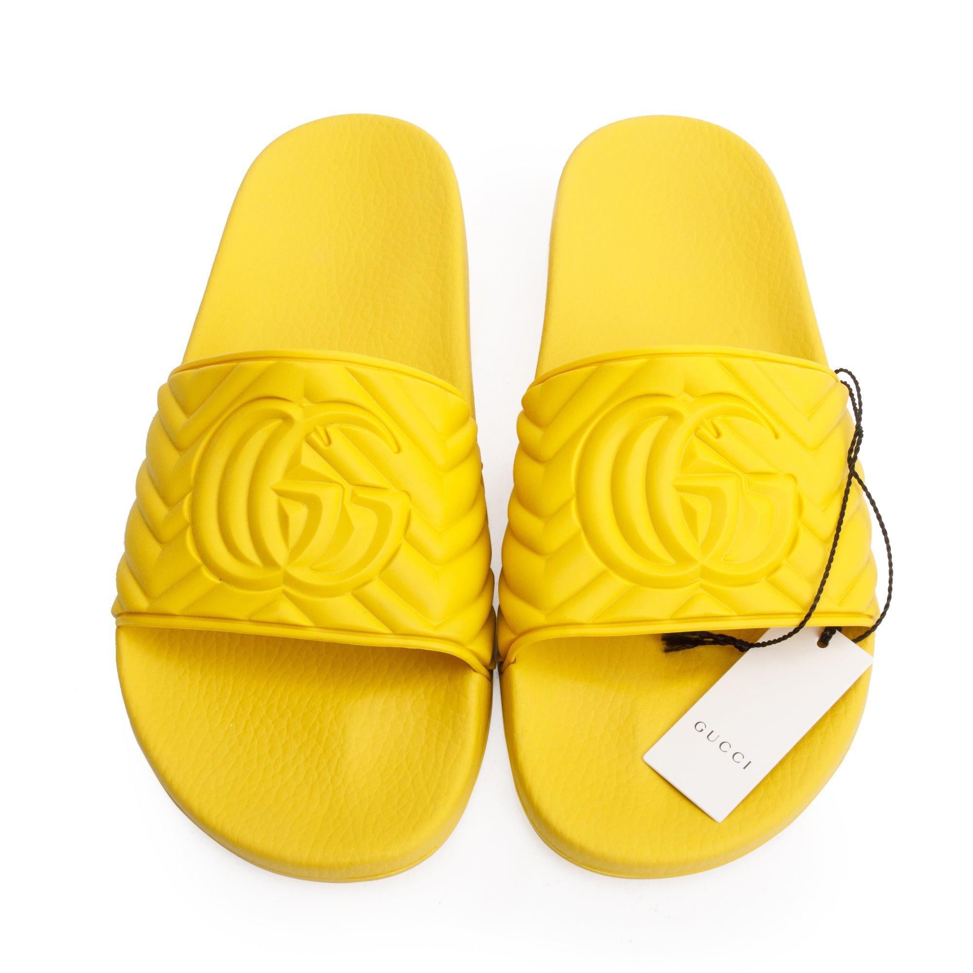 Gucci Yellow Rubber Double G Logo Slides , Size 11 w/ Box
