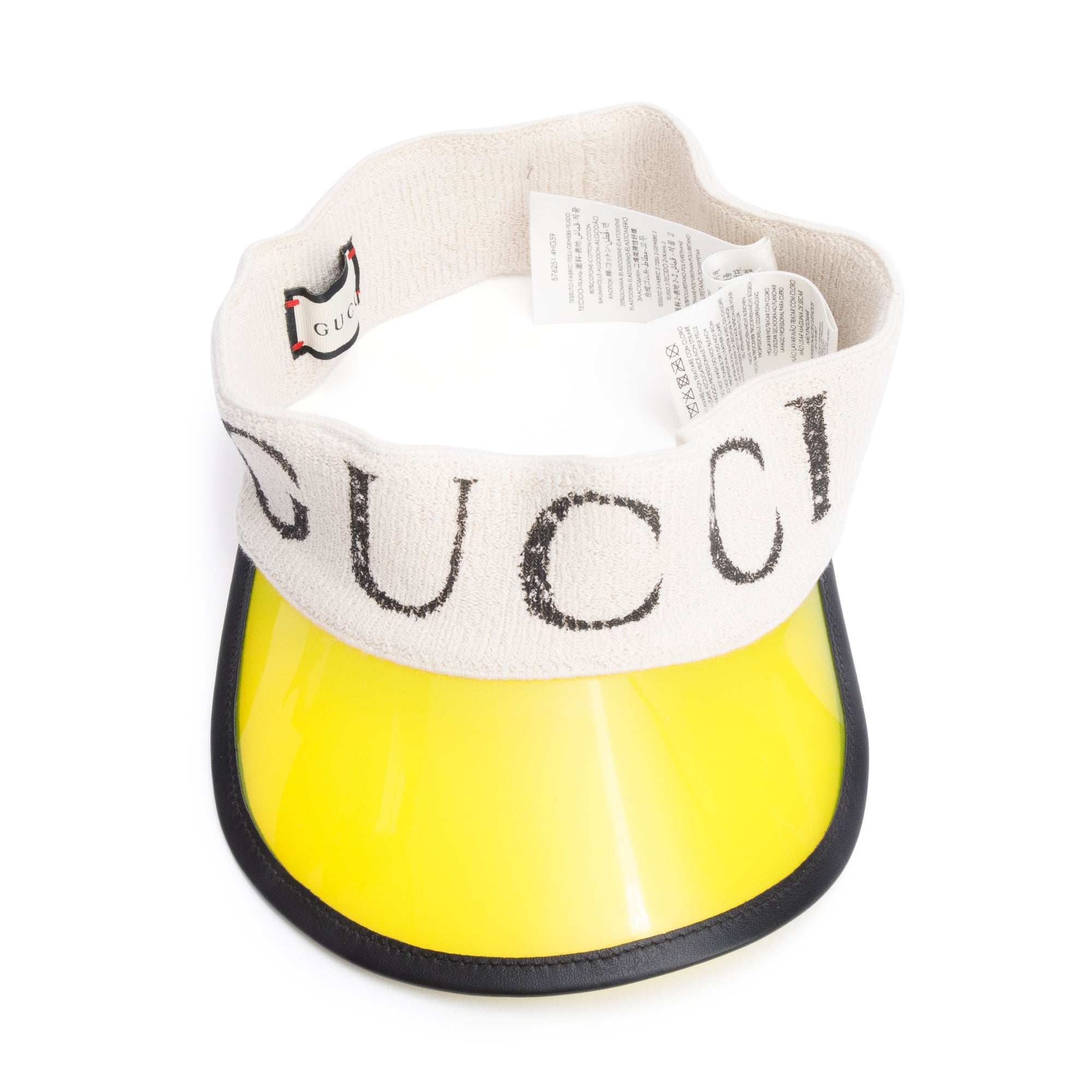 Gucci Yellow Vinyl Logo Visor, Size M 58 w/ Box